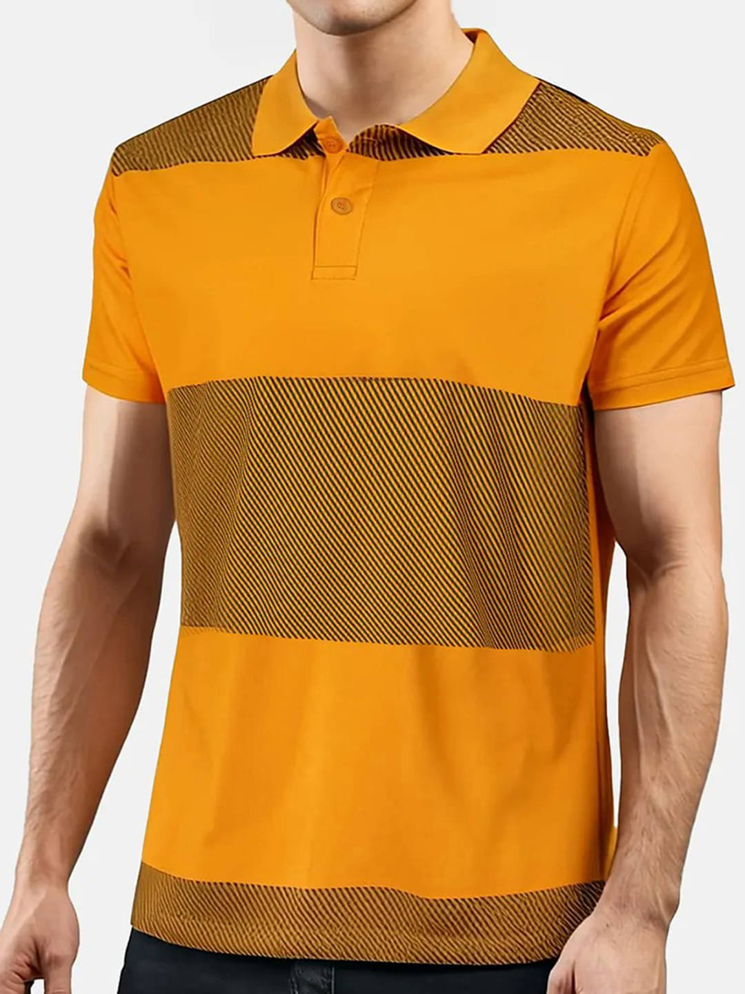    			Hushbucks Men Polyester Regular Fit Printed Polo T Shirt ( Mustard )