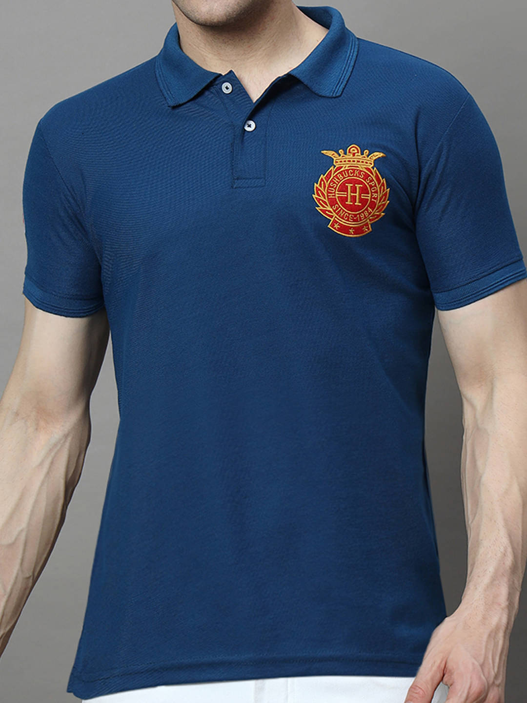     			Hushbucks Men Polyester Regular Fit Solid Polo T Shirt ( Blue )