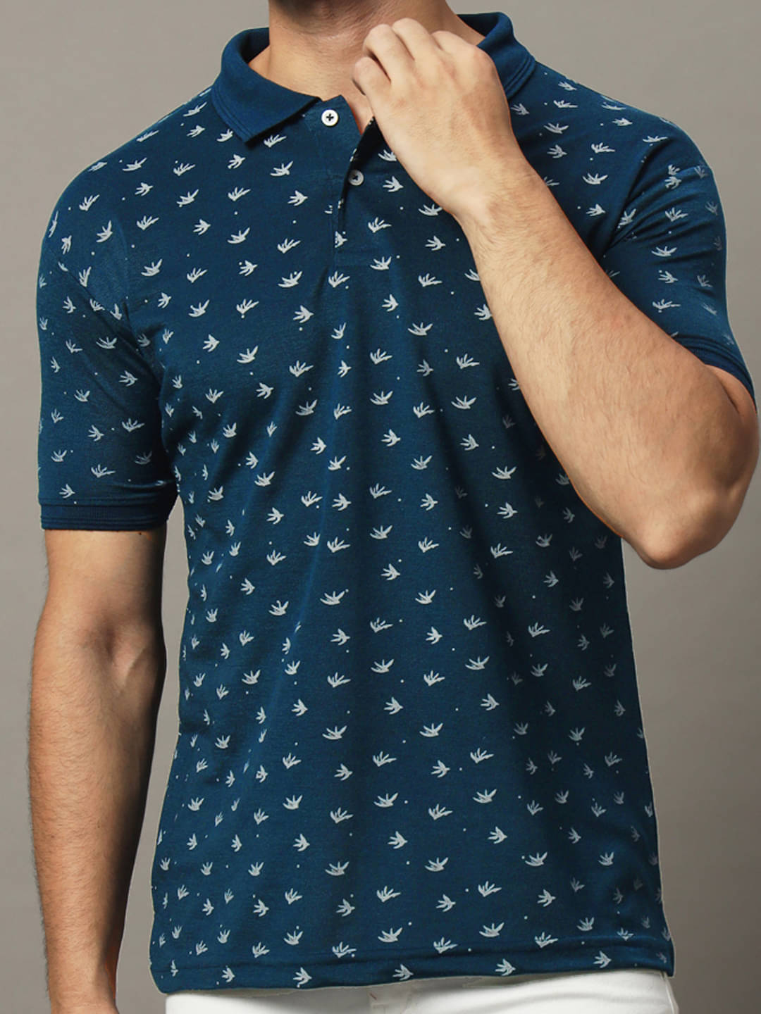     			Hushbucks Men Polyester Regular Fit Printed Polo T Shirt ( Blue )