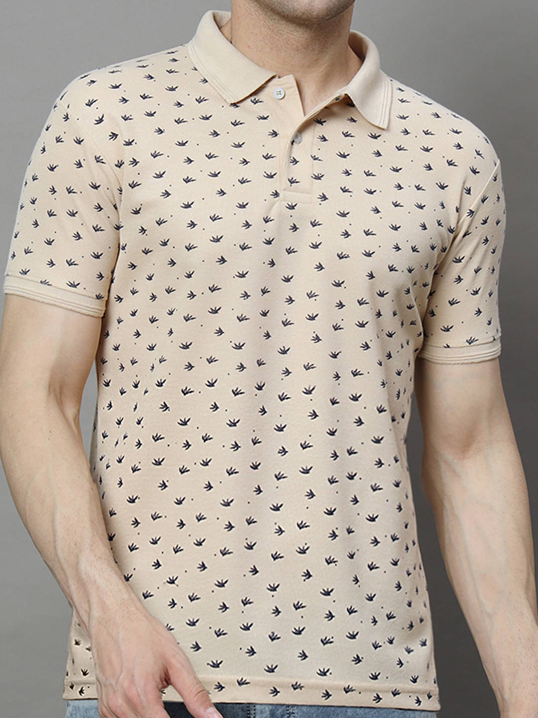     			Hushbucks Men Polyester Regular Fit Printed Polo T Shirt ( Beige )