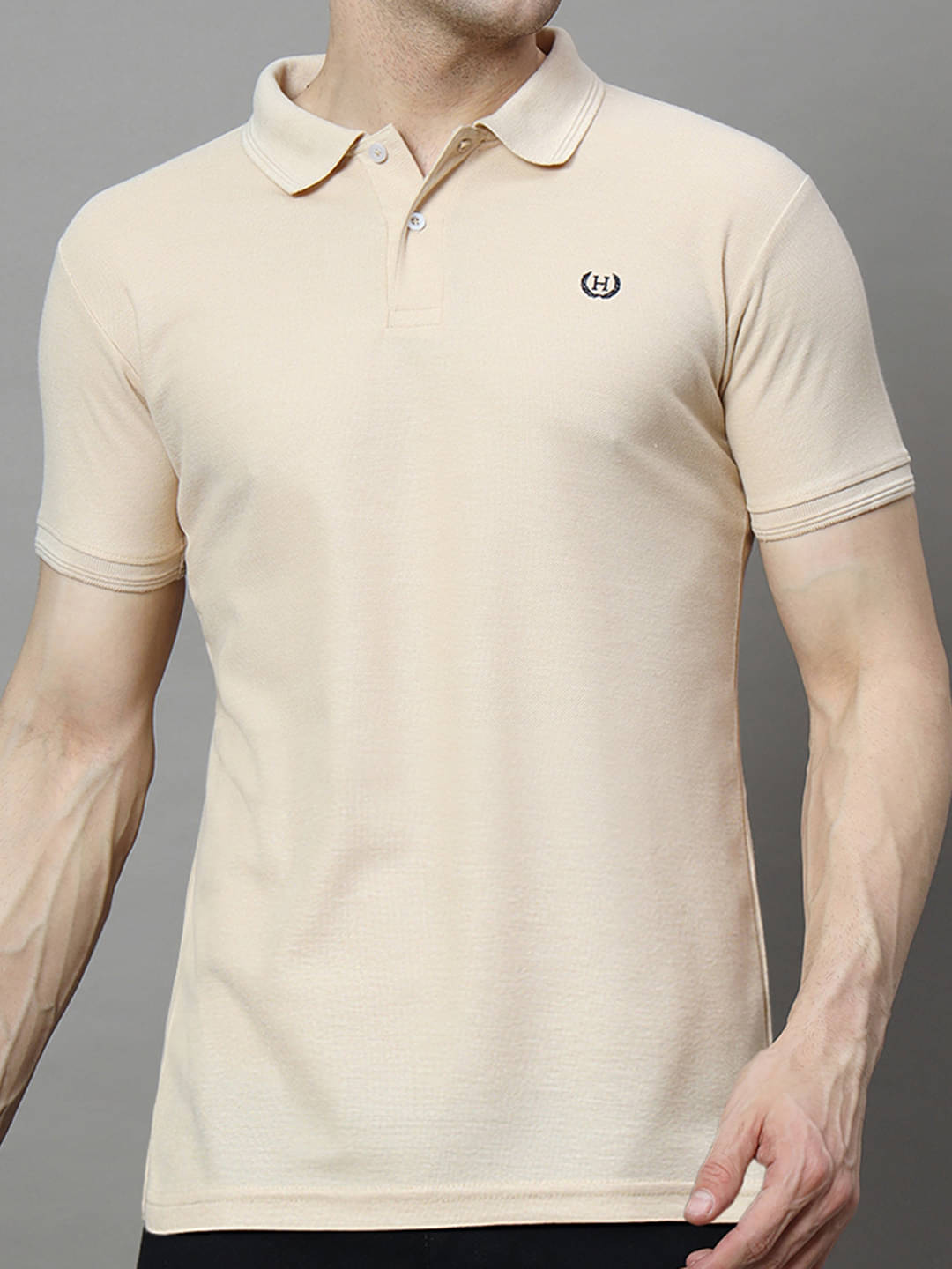     			Hushbucks Men Polyester Regular Fit Solid Polo T Shirt ( Beige )
