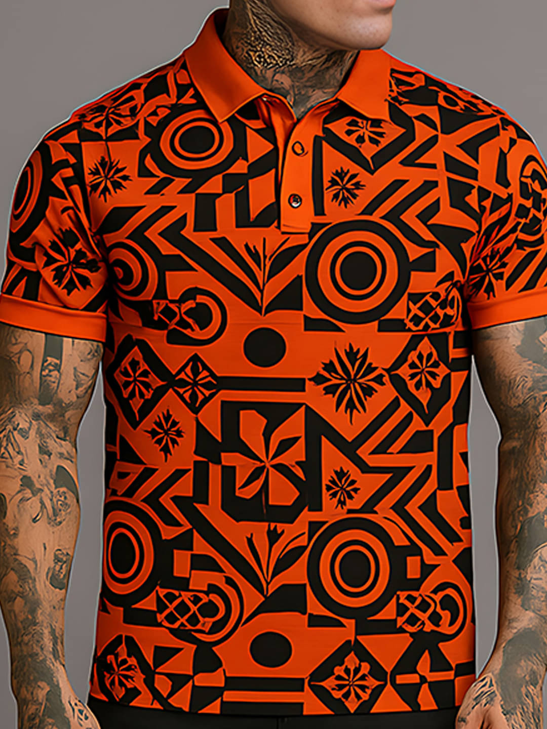     			Hushbucks Men Polyester Regular Fit Printed Polo T Shirt ( Orange )