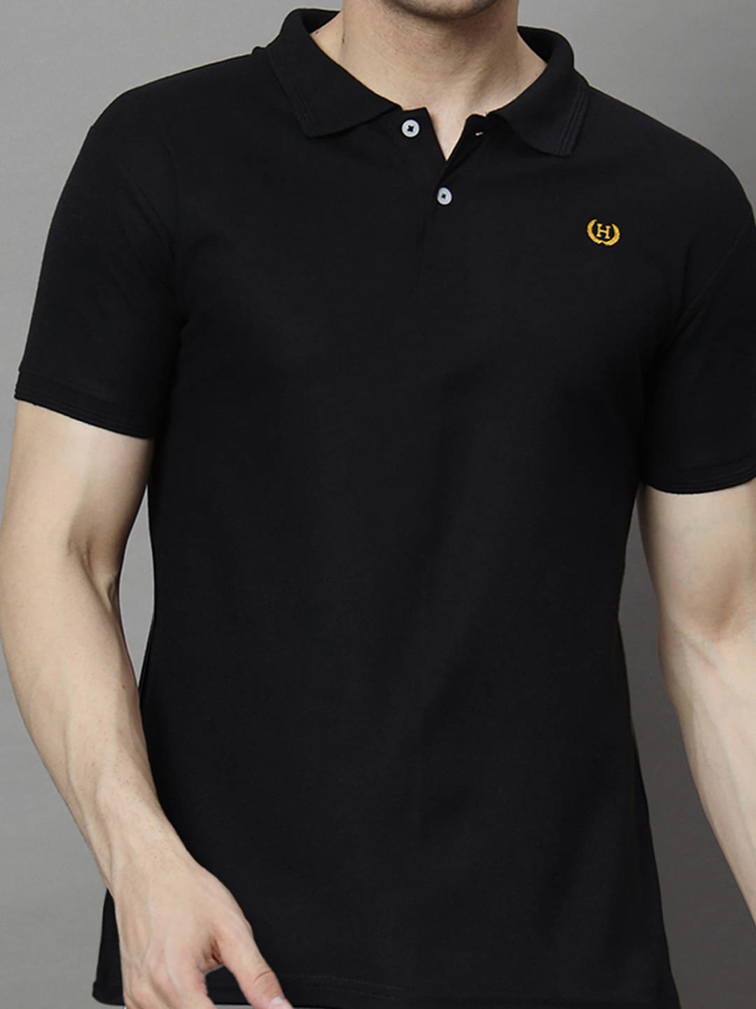 Hushbucks Men Polyester Regular Fit Solid Polo T Shirt ( Black ) Hushbucks Men Polyester Regular Fit Solid Polo T Shirt ( Black )