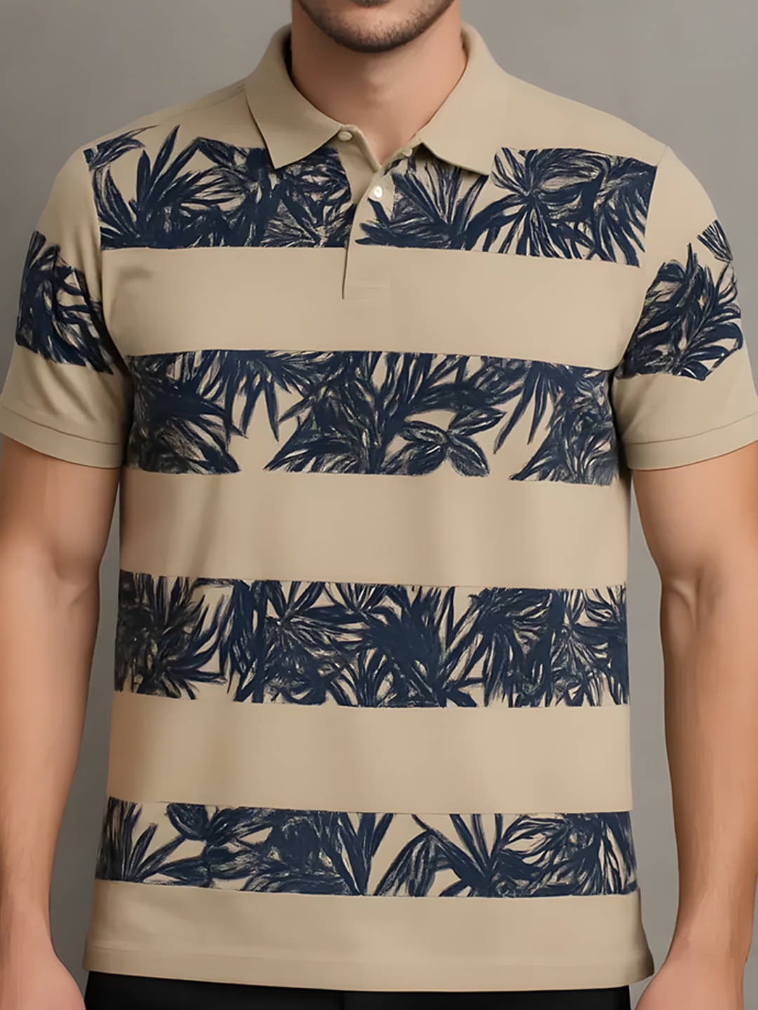 Hushbucks Men Polyester Regular Fit Printed Polo T Shirt ( Beige ) Hushbucks Men Polyester Regular Fit Printed Polo T Shirt ( Beige )