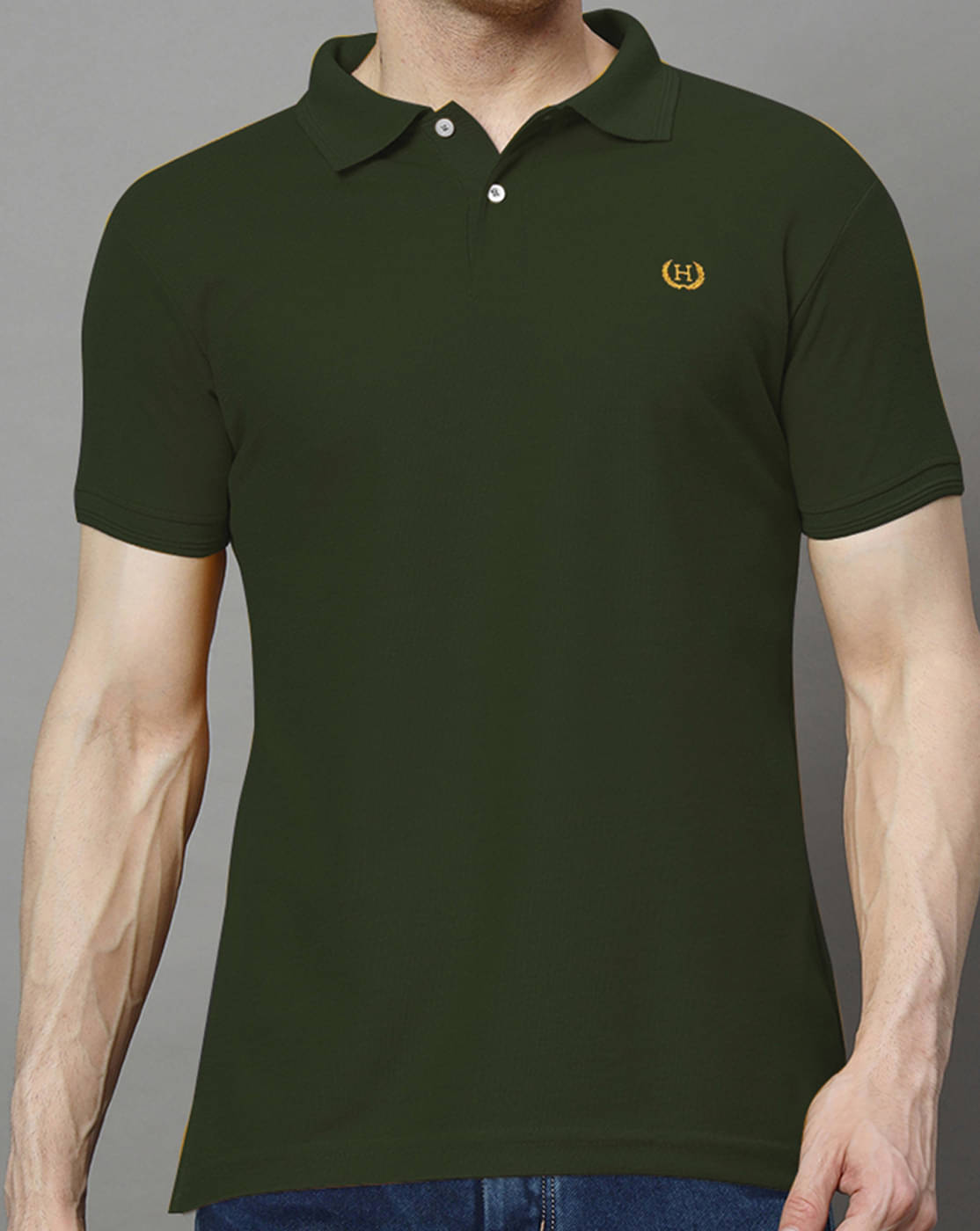     			Hushbucks Men Polyester Regular Fit Solid Polo T Shirt ( Olive )