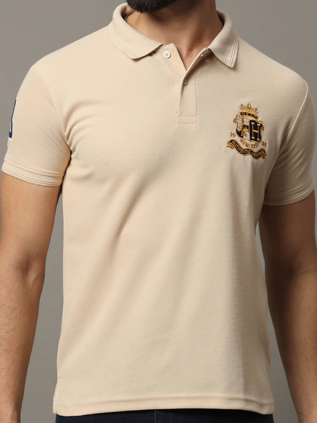 Hushbucks Men Polyester Regular Fit Solid Polo T Shirt ( Beige ) Hushbucks Men Polyester Regular Fit Solid Polo T Shirt ( Beige )