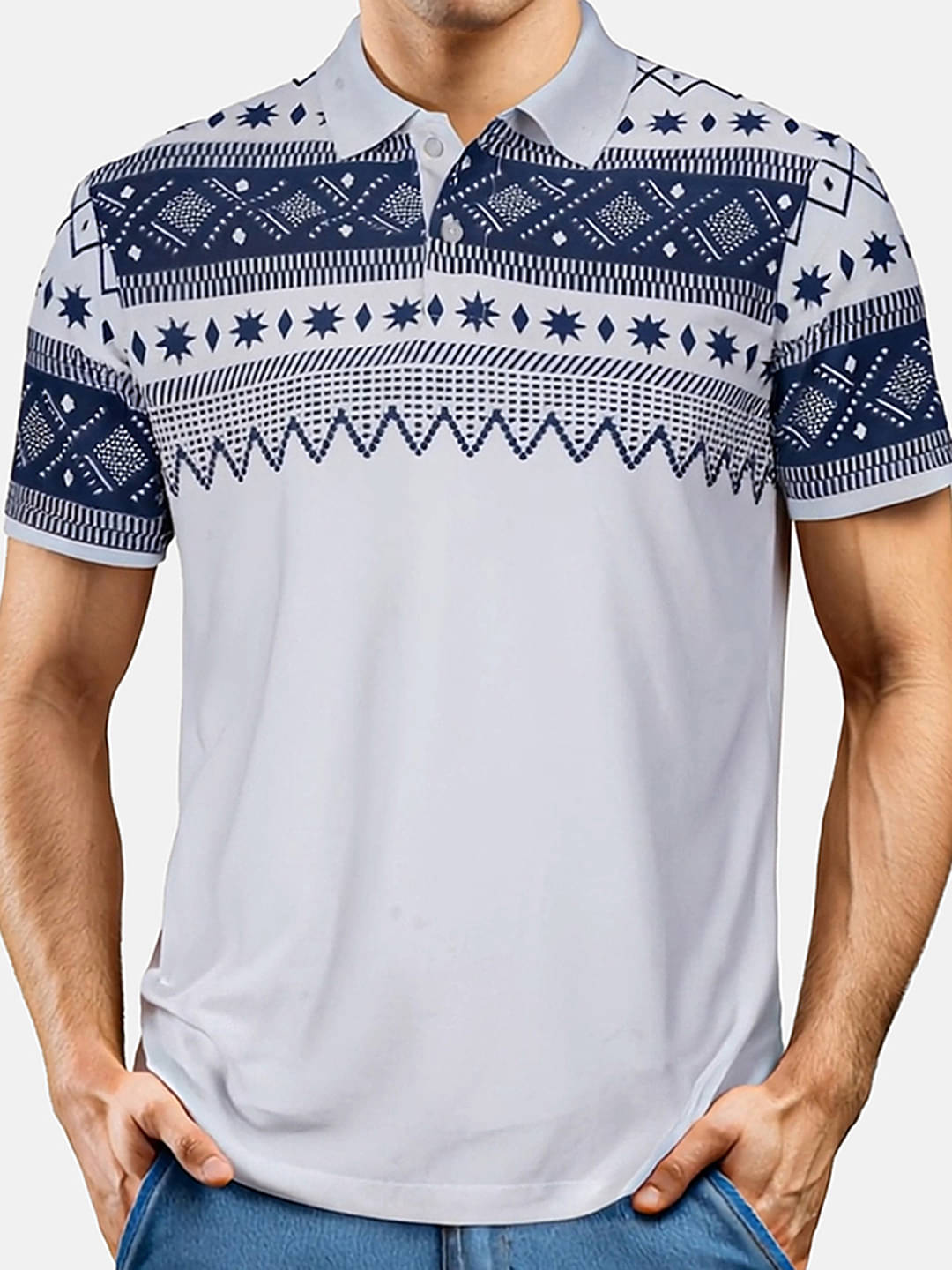     			Hushbucks Men Polyester Regular Fit Printed Polo T Shirt ( White )