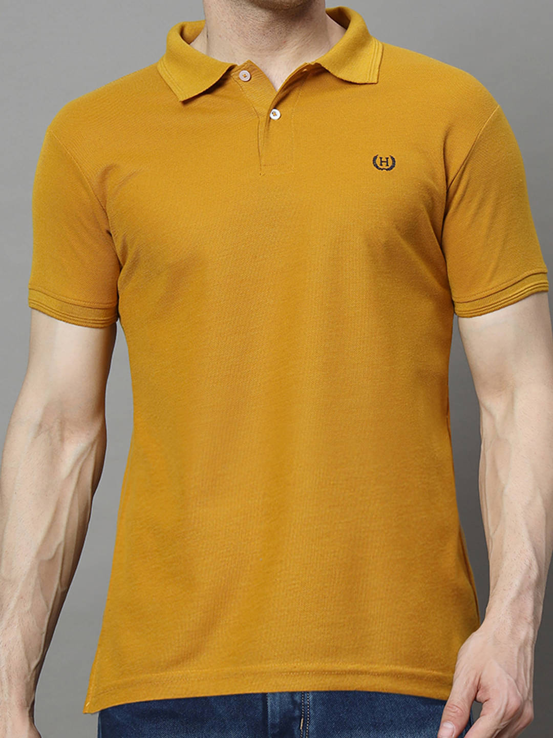    			Hushbucks Men Polyester Regular Fit Solid Polo T Shirt ( Mustard )