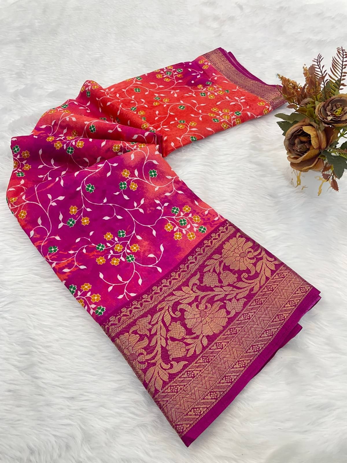     			INDIAN SILKS Viscose Printed Regular Saree With Unstitched Blouse Piece ( Pink )