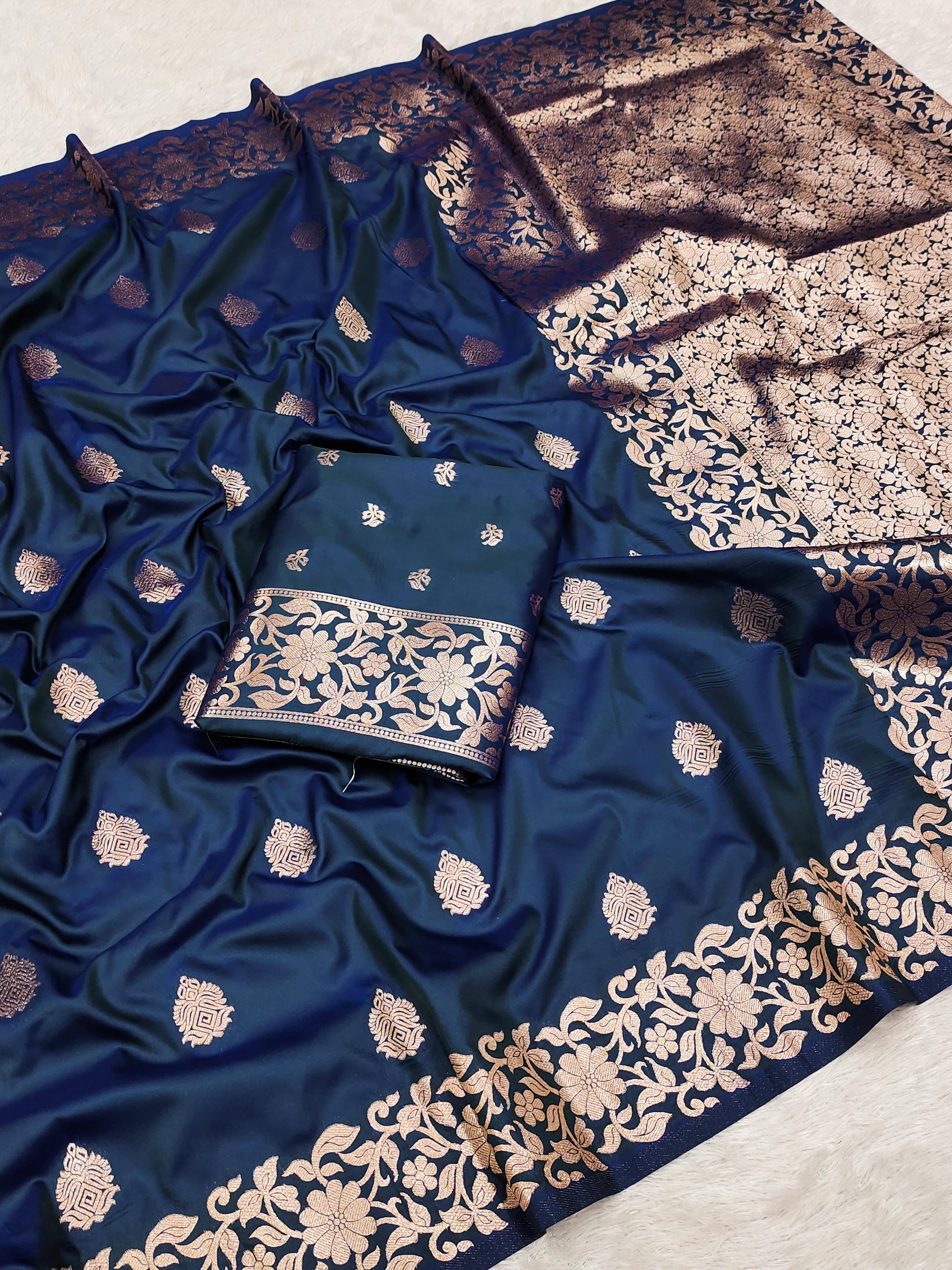     			INDIAN SILKS Viscose Printed Regular Saree With Unstitched Blouse Piece ( Navy Blue )