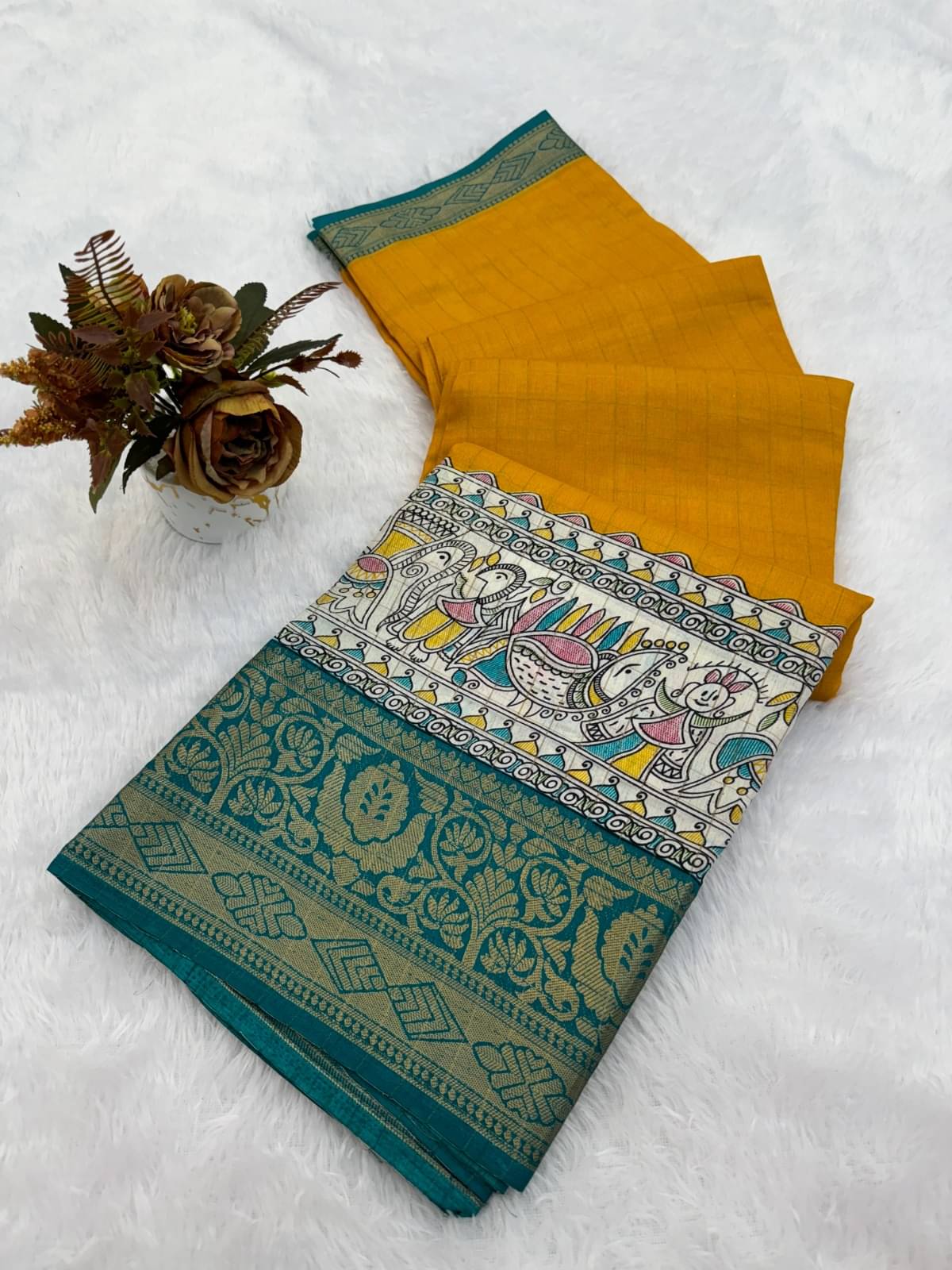     			INDIAN SILKS Viscose Printed Regular Saree With Unstitched Blouse Piece ( Yellow )