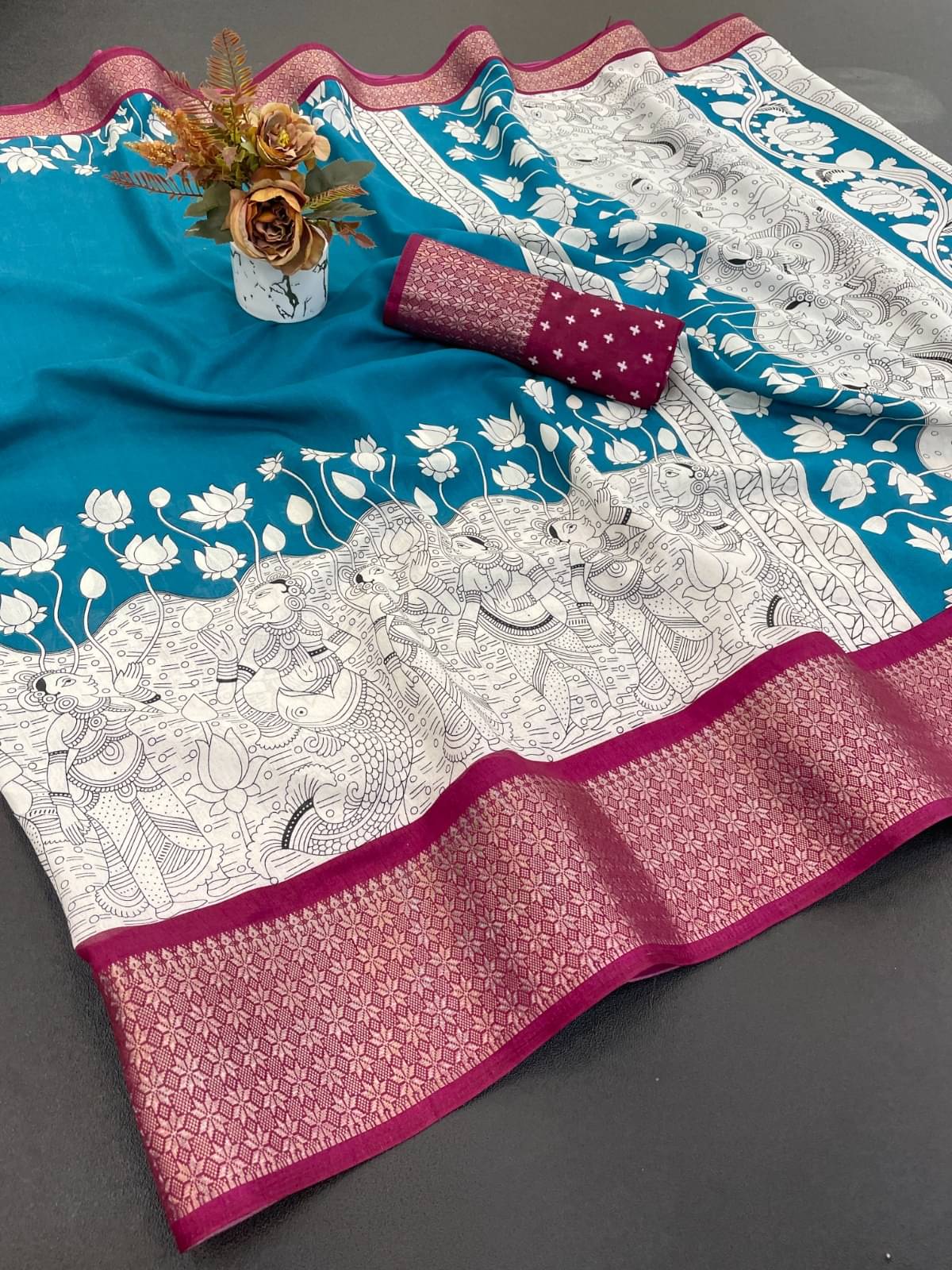     			INDIAN SILKS Viscose Printed Regular Saree With Unstitched Blouse Piece ( Blue )