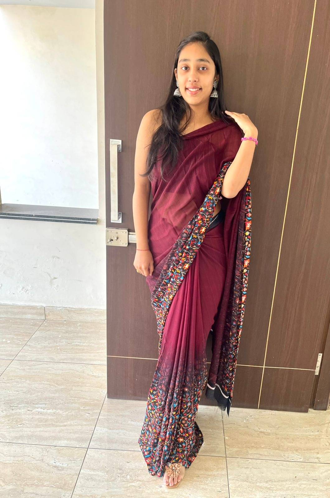     			Kashvi Sarees Georgette Printed Ilkal Saree With Unstitched Blouse Piece ( MAROON )