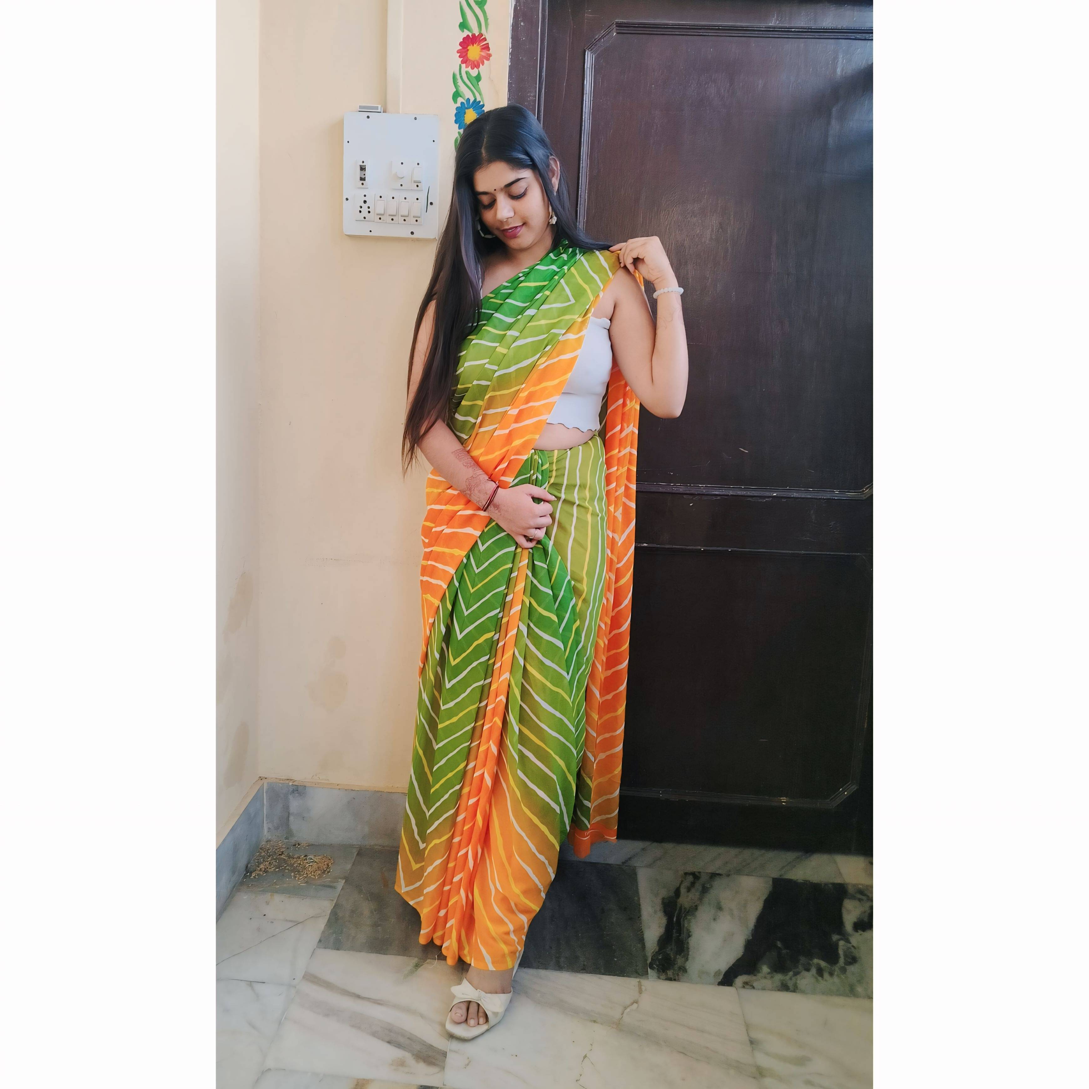     			Kashvi Sarees Georgette Printed Ilkal Saree With Unstitched Blouse Piece ( YELLOW )