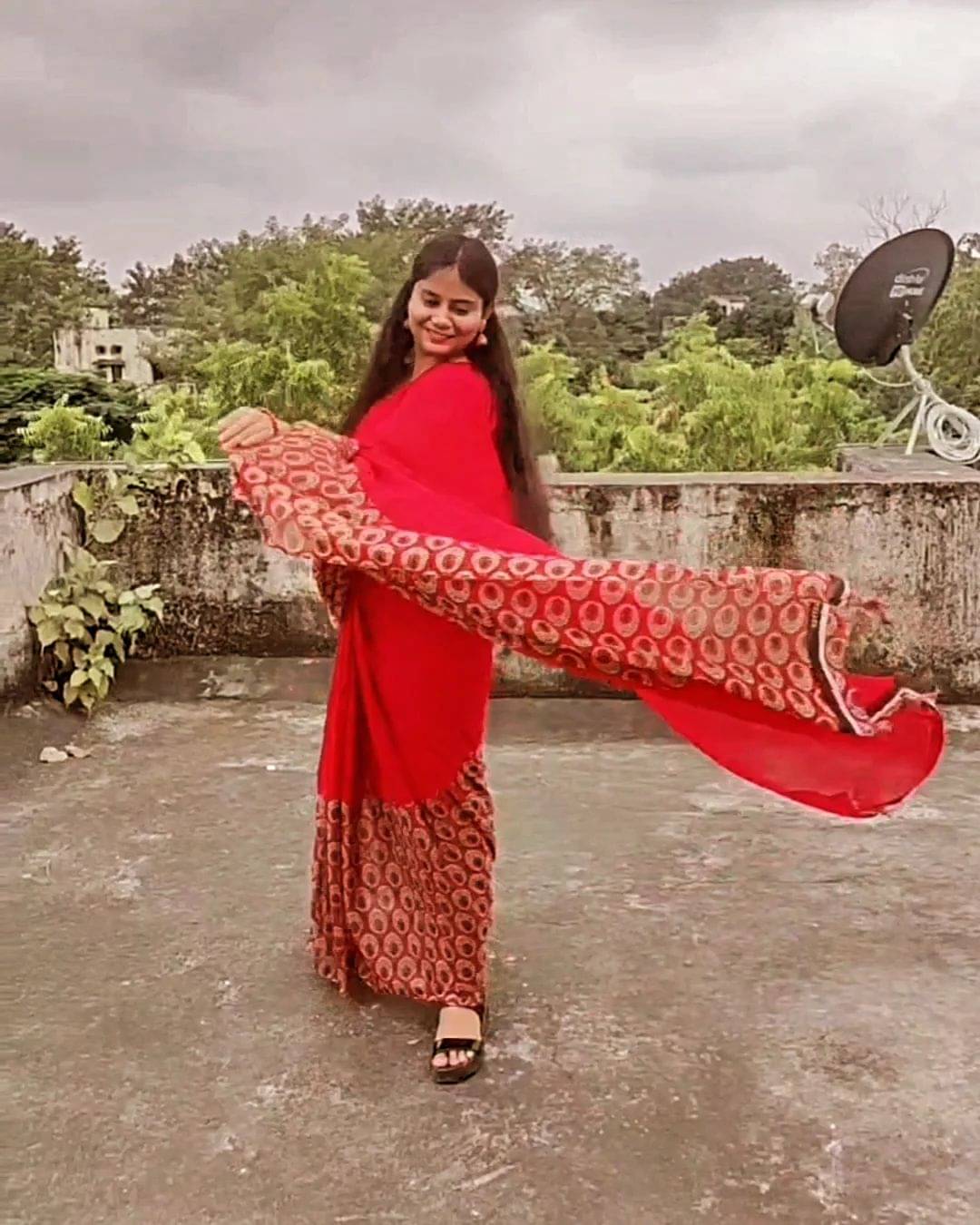     			Kashvi Sarees Georgette Printed Ilkal Saree With Unstitched Blouse Piece ( RED )