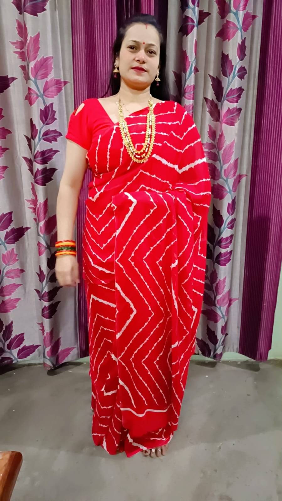     			Kashvi Sarees Georgette Printed Ilkal Saree With Unstitched Blouse Piece ( red )