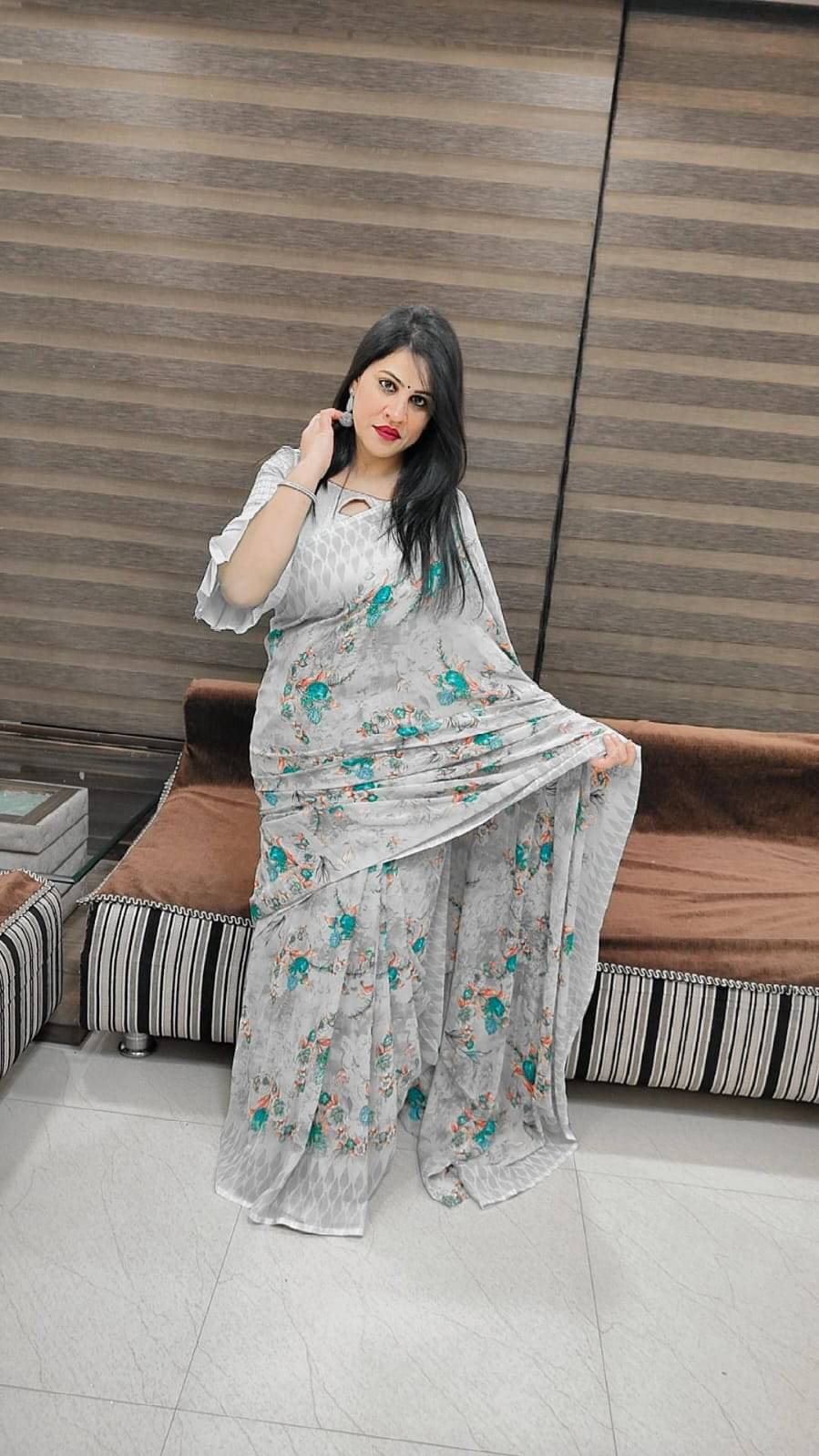     			Kashvi Sarees Georgette Printed Ilkal Saree With Unstitched Blouse Piece ( GREY )