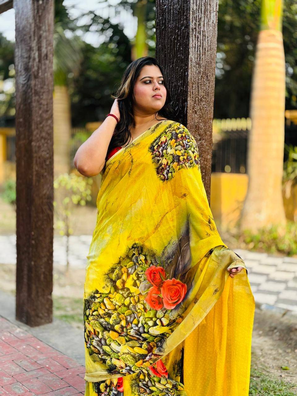 Kashvi Sarees Georgette Printed Ilkal Saree With Unstitched Blouse Piece ( YELLOW ) Kashvi Sarees Georgette Printed Ilkal Saree With Unstitched Blouse Piece ( YELLOW )