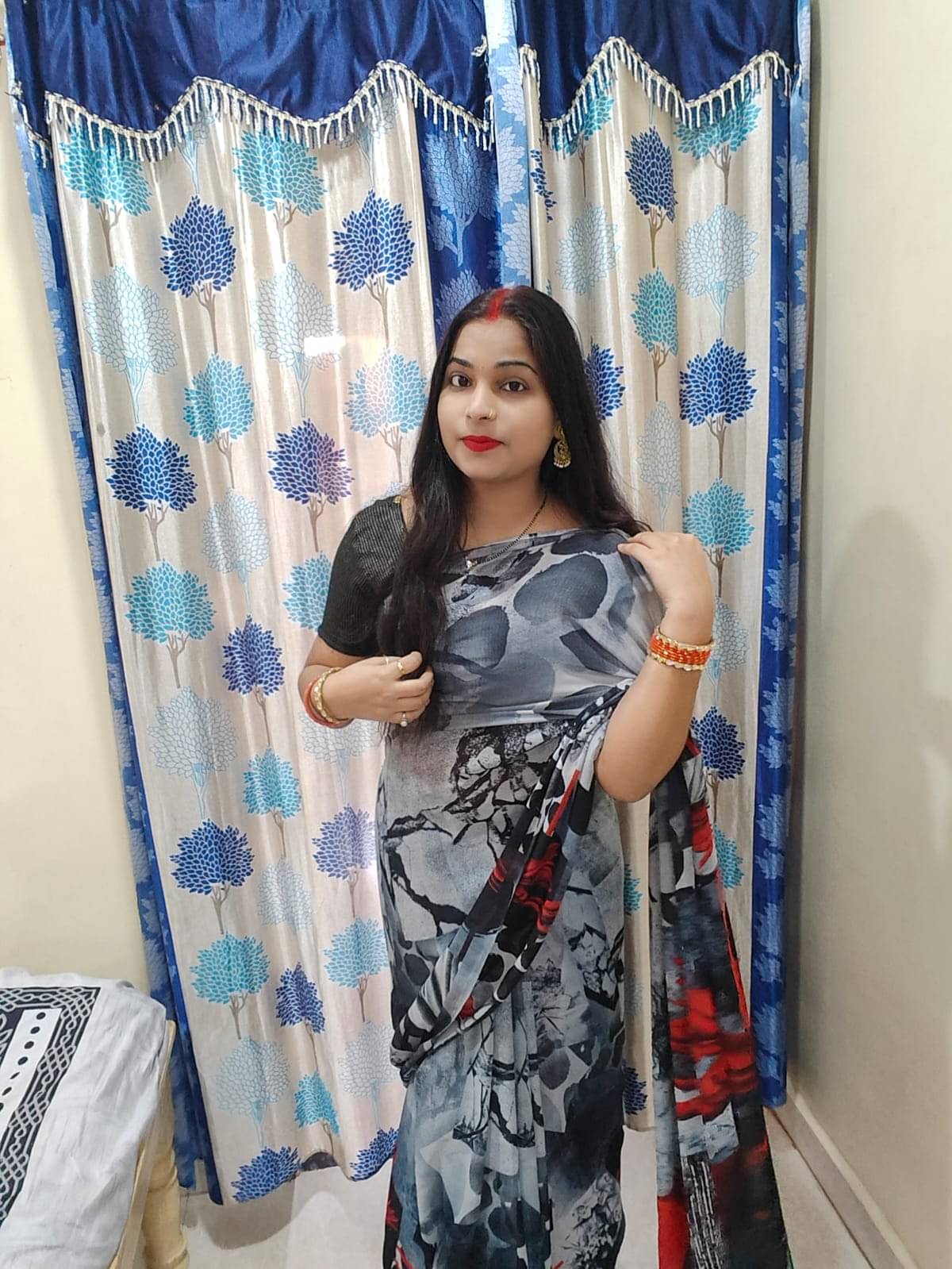     			Kashvi Sarees Georgette Printed Ilkal Saree With Unstitched Blouse Piece ( BLACK )