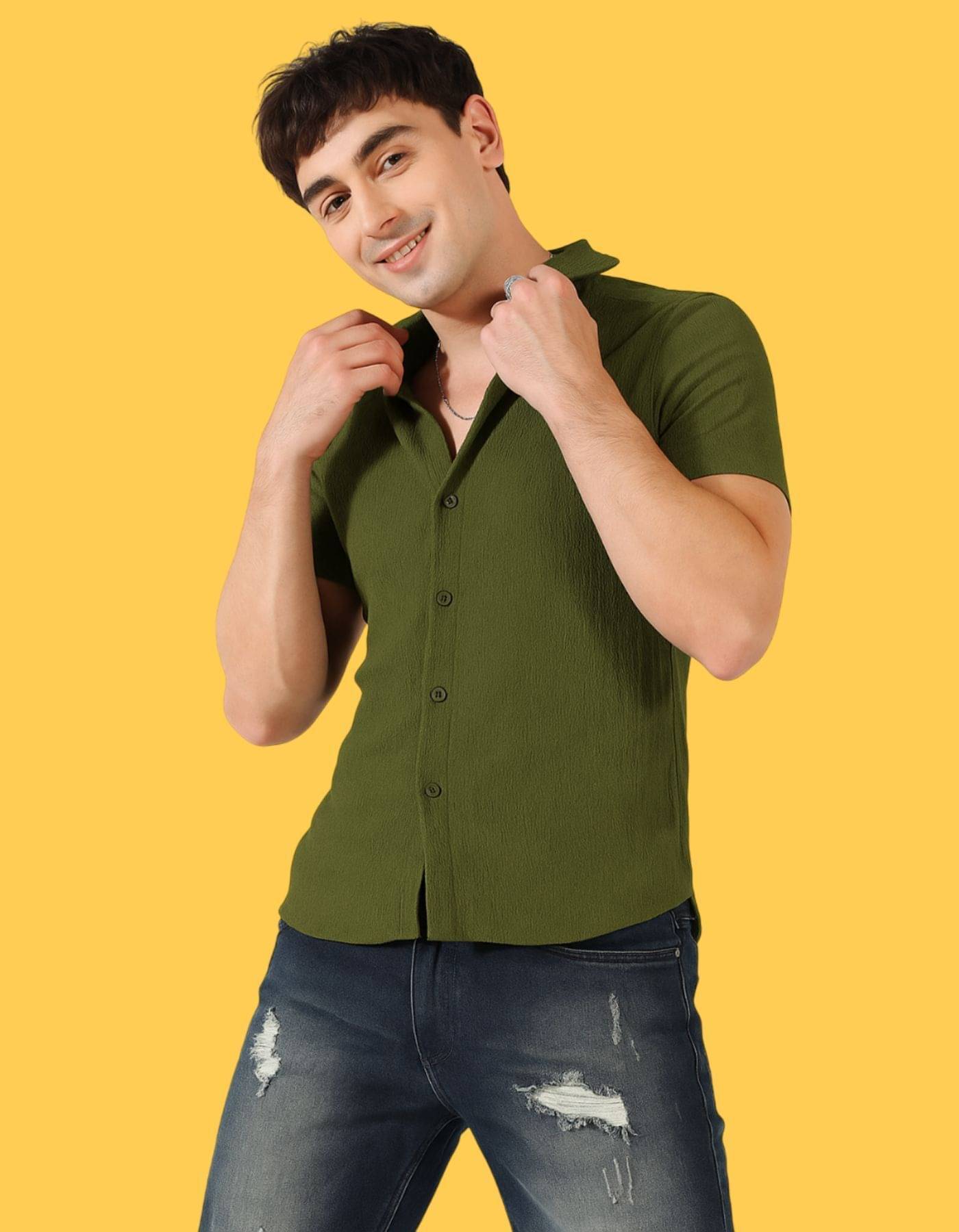 Kintu Parantu Polyester Regular Fit Solids Half Sleeves Men's Casual Shirt - Olive ( Pack of 1 ) Kintu Parantu Polyester Regular Fit Solids Half Sleeves Men's Casual Shirt - Olive ( Pack of 1 )
