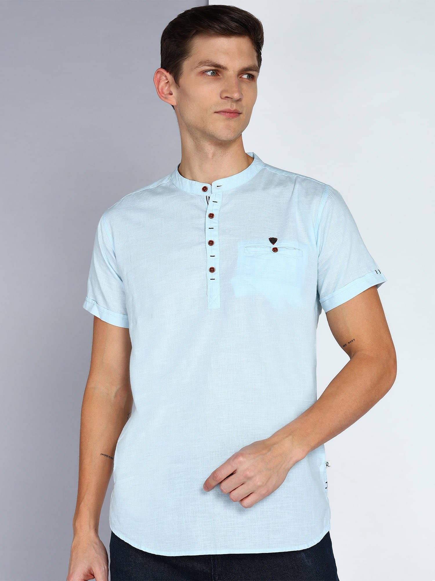     			Kuons Avenue Blue Linen Men's Regular Kurta ( Pack of 1 )