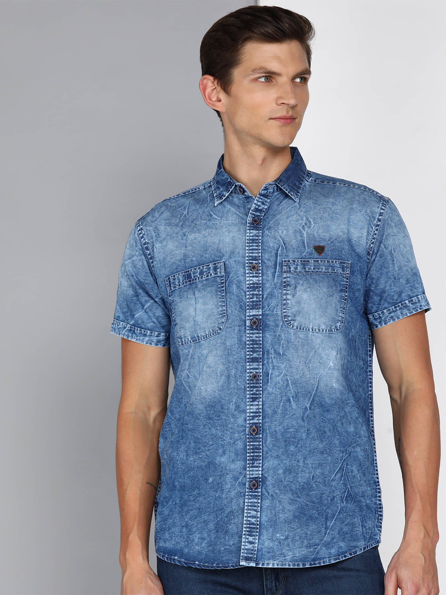 Kuons Avenue Denim Regular Fit Solids Half Sleeves Men's Casual Shirt - Blue ( Pack of 1 )