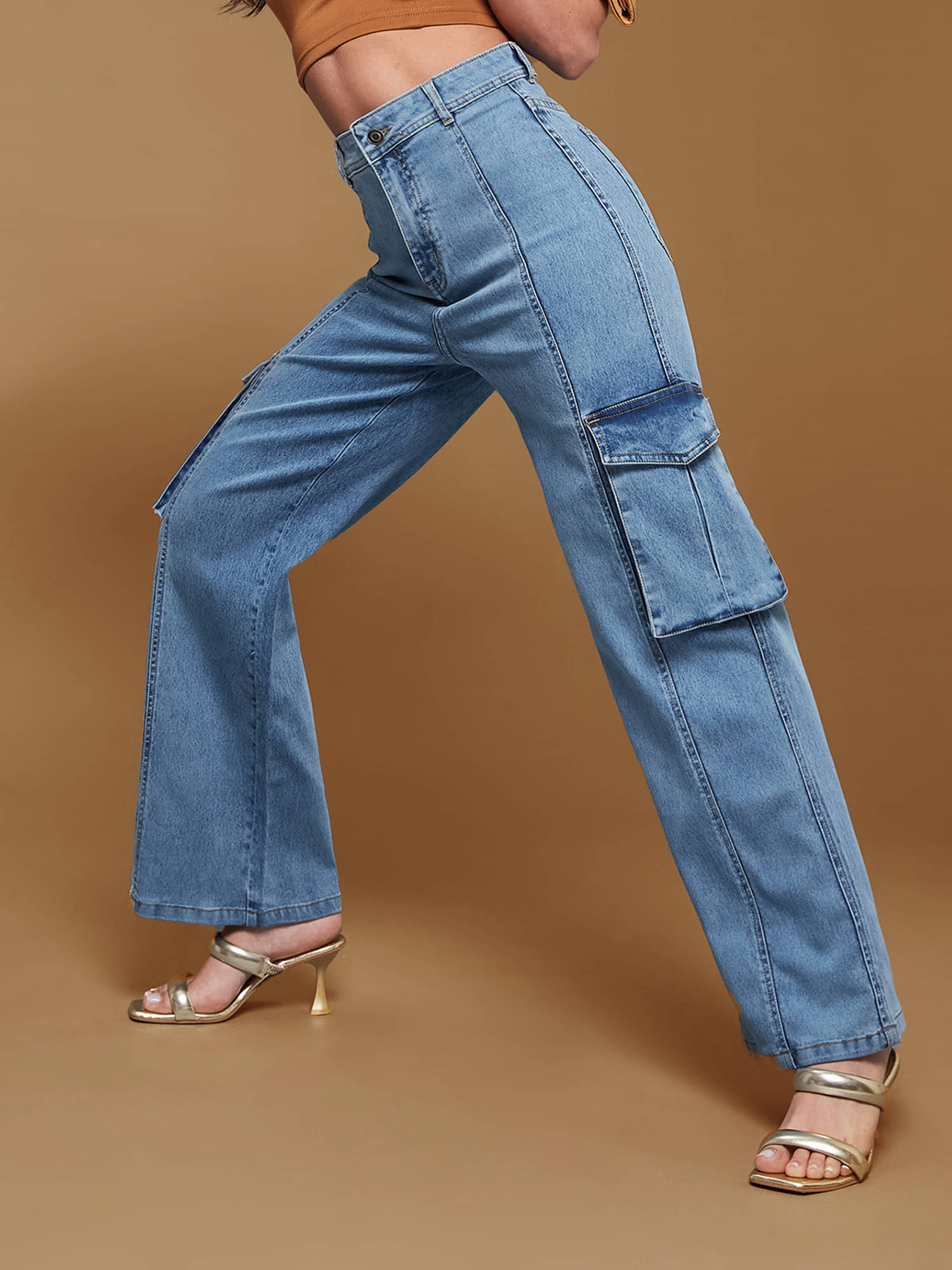     			Miss Chase Women's Wide Leg High-Rise Jeans ( Blue )