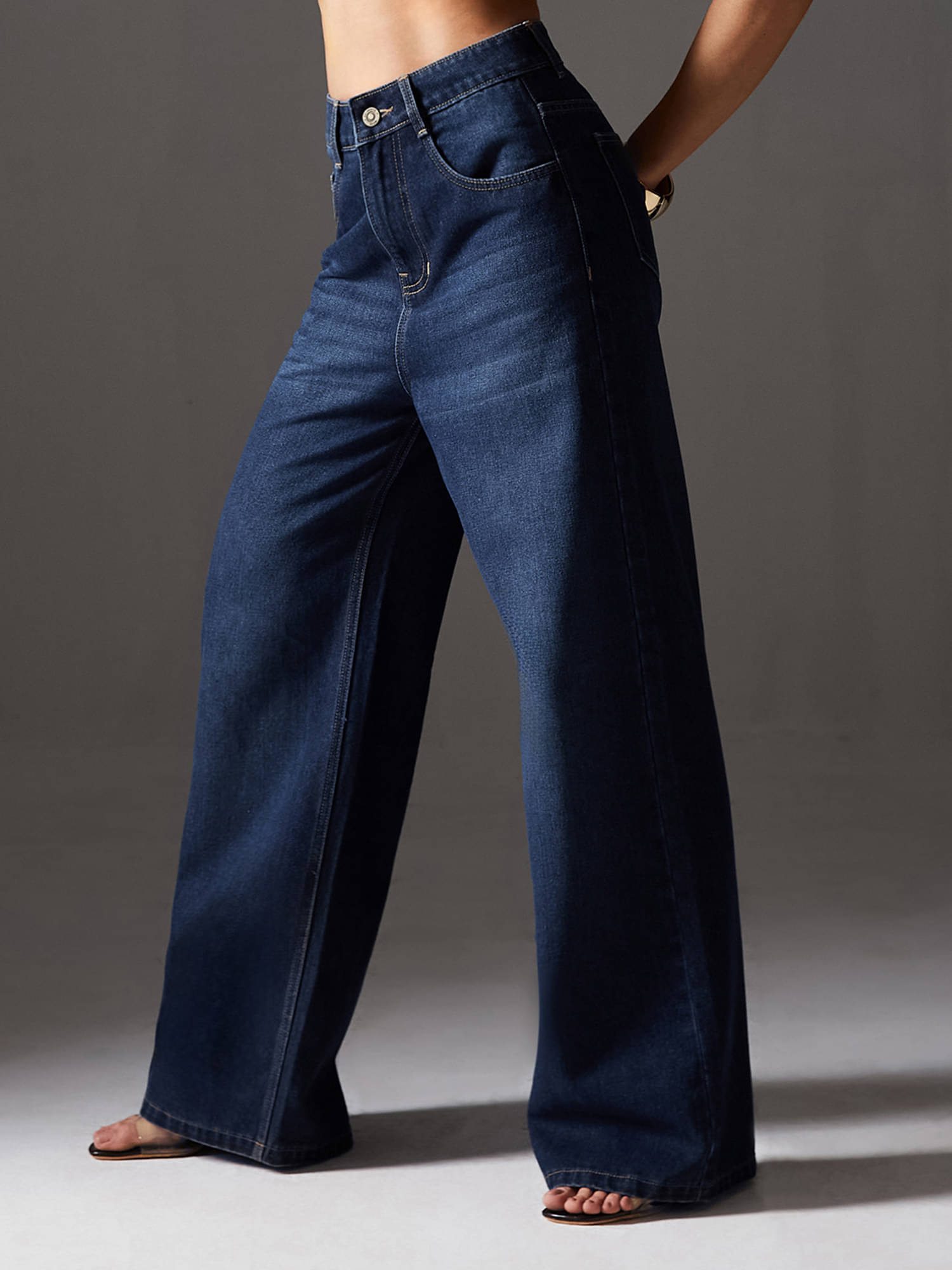     			Miss Chase Women's Wide Leg High-Rise Jeans ( Blue )