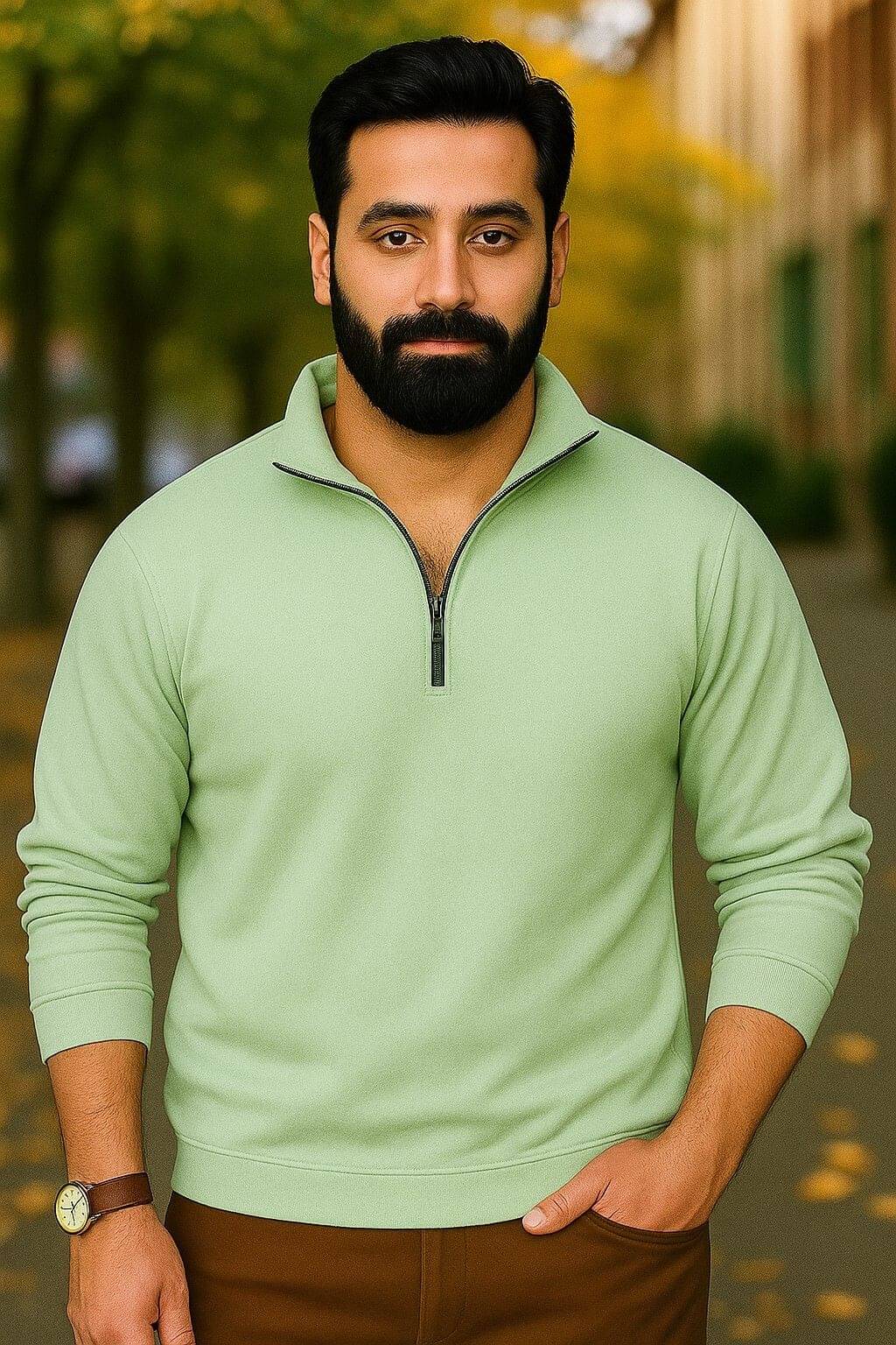     			Parona Fleece High Neck Men's Sweatshirt - Green ( Pack of 1 )