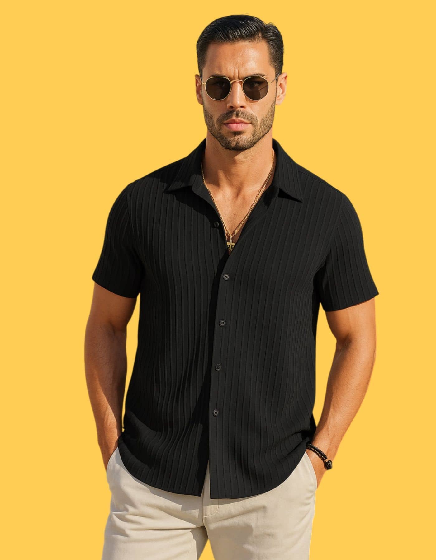 Parona Polyester Regular Fit Solids Half Sleeves Men's Casual Shirt - Black ( Pack of 1 )