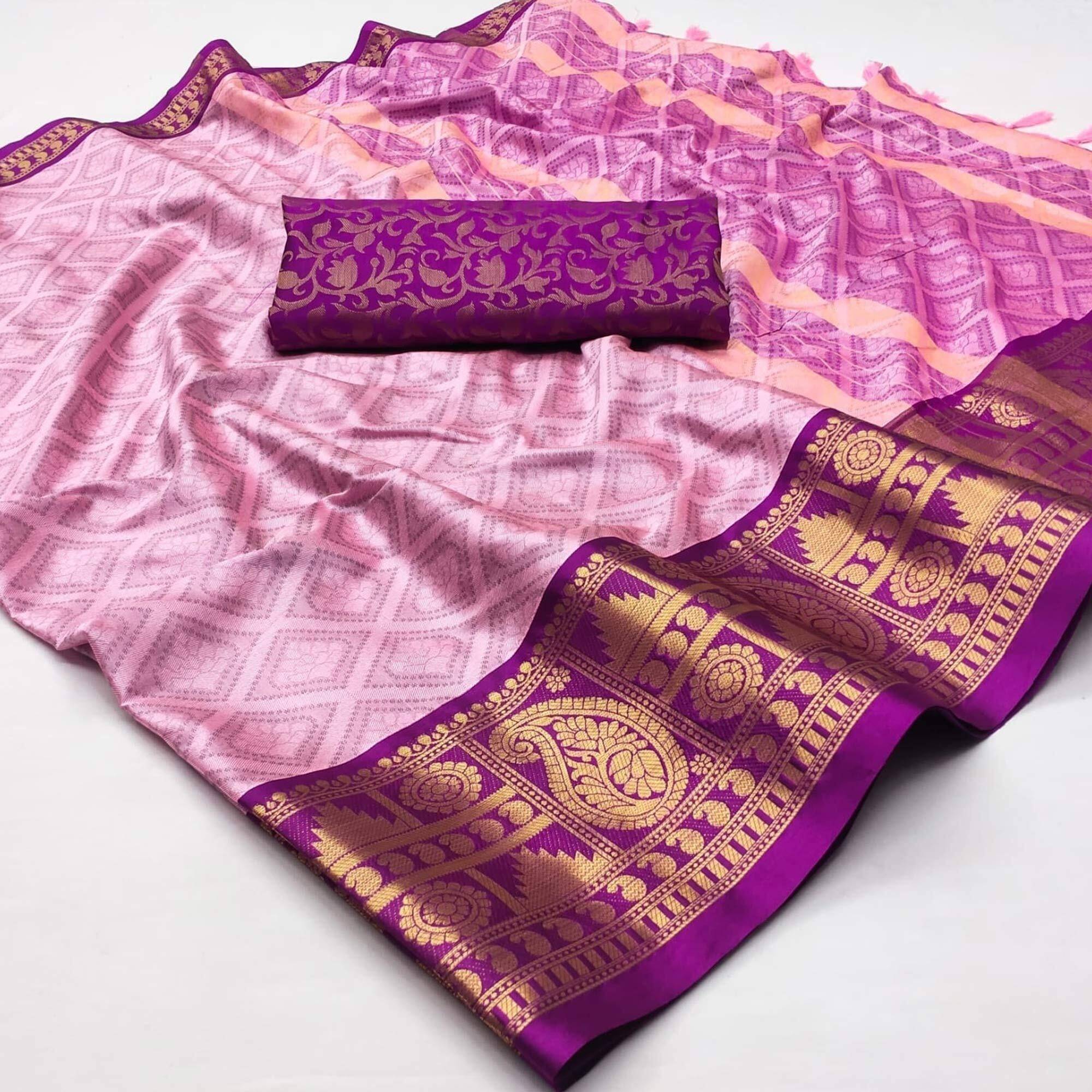     			THE PRIVATE LABLE Organza Printed Regular Saree With Unstitched Blouse Piece ( Pink )