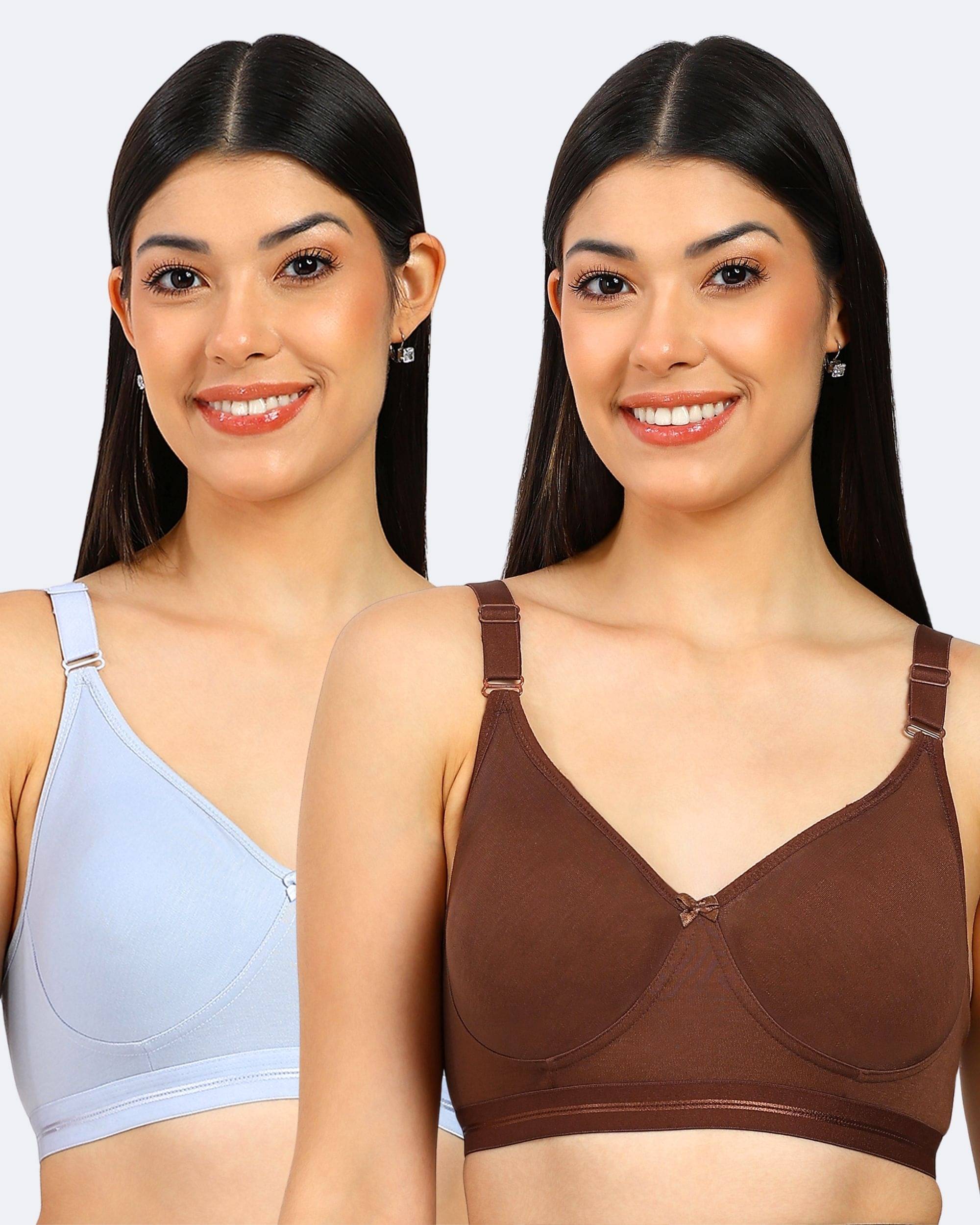 TOFTY Pack of 2 Cotton Blend Non Padded T-Shirt Bra For Women ( Multicolor 1 ) TOFTY Pack of 2 Cotton Blend Non Padded T-Shirt Bra For Women ( Multicolor 1 )