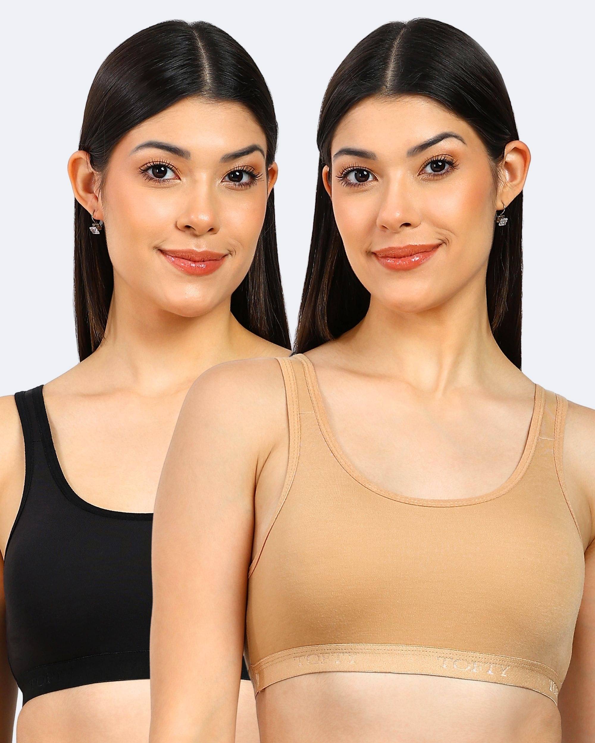     			TOFTY Pack of 2 Cotton Blend Non Padded Sports Bra For Women ( Multicolor 1 )