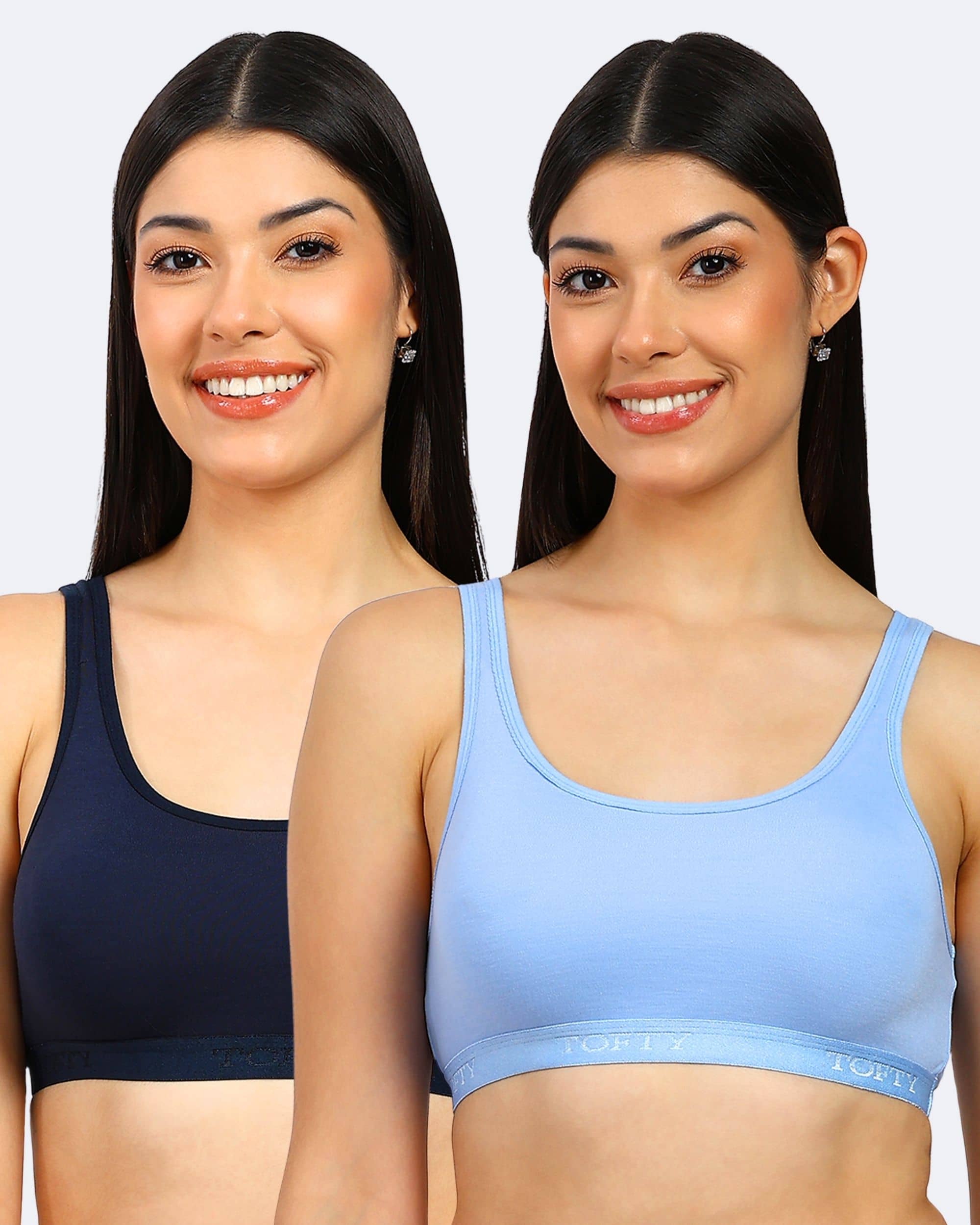 TOFTY Pack of 2 Cotton Blend Non Padded Sports Bra For Women ( Multicolor 2 )