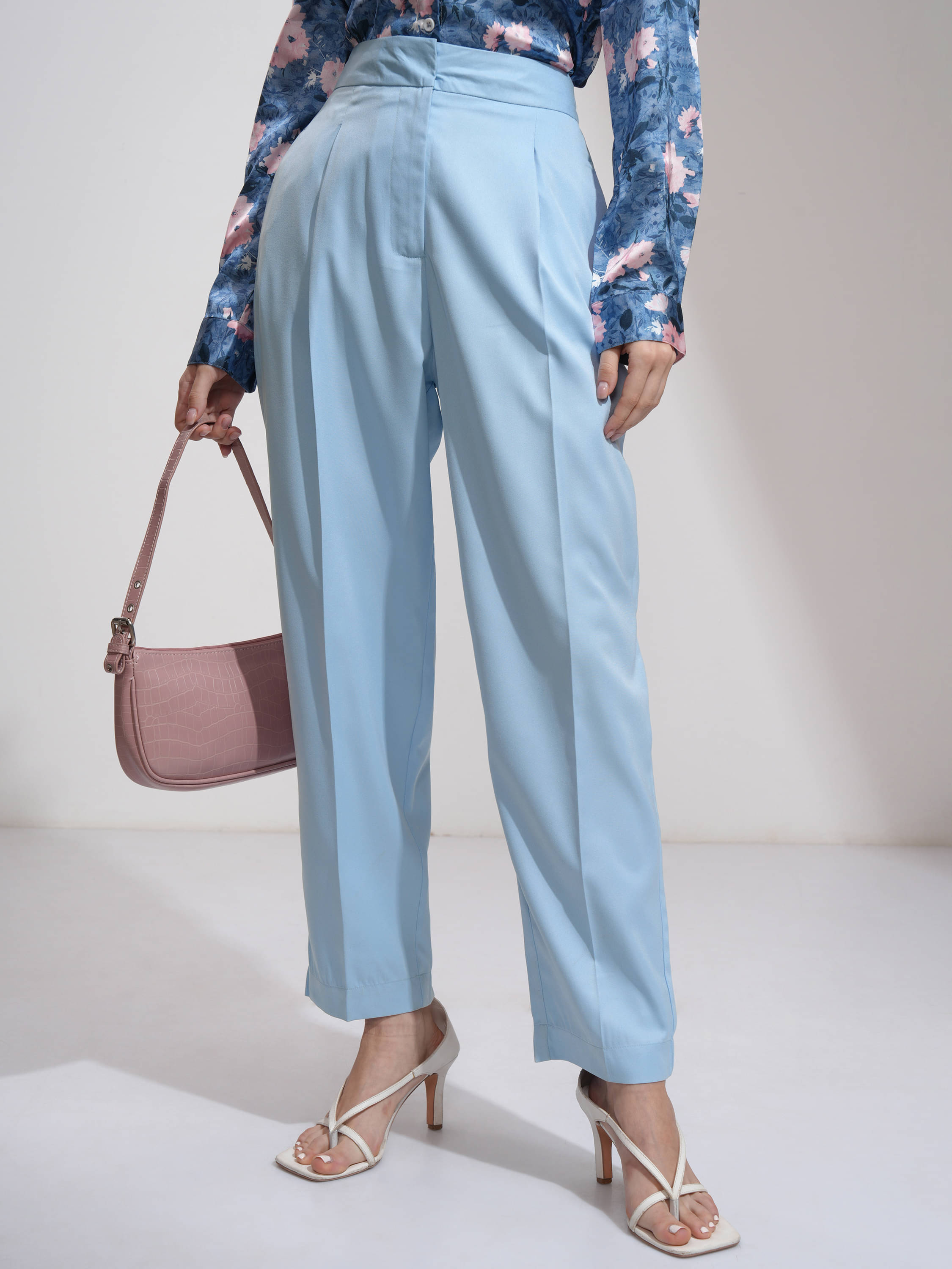     			Tokyo Talkies Women Cotton Blend Formal Trousers ( Light Blue )