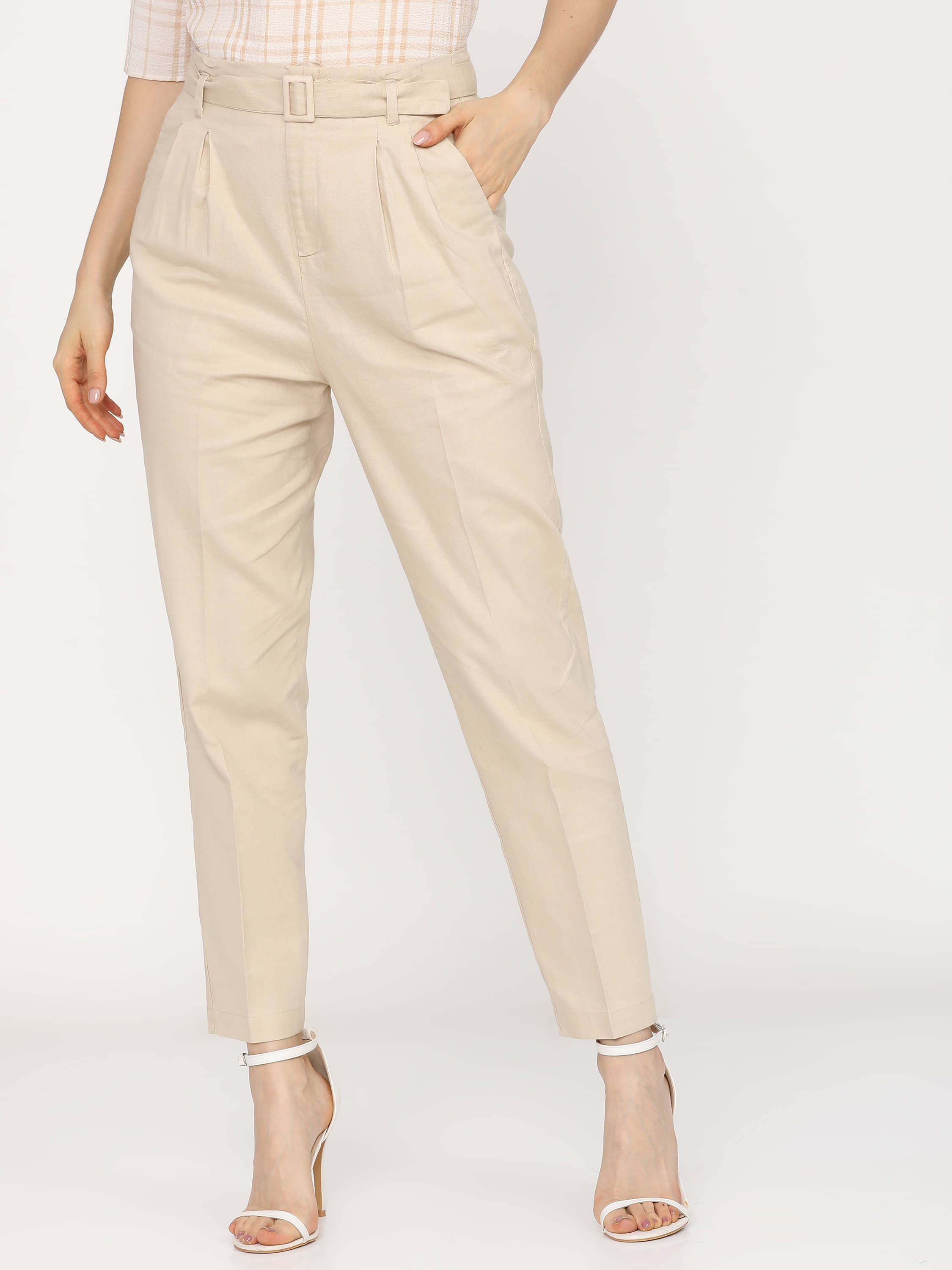     			Tokyo Talkies Women Cotton Blend Casual Trousers ( Beige )