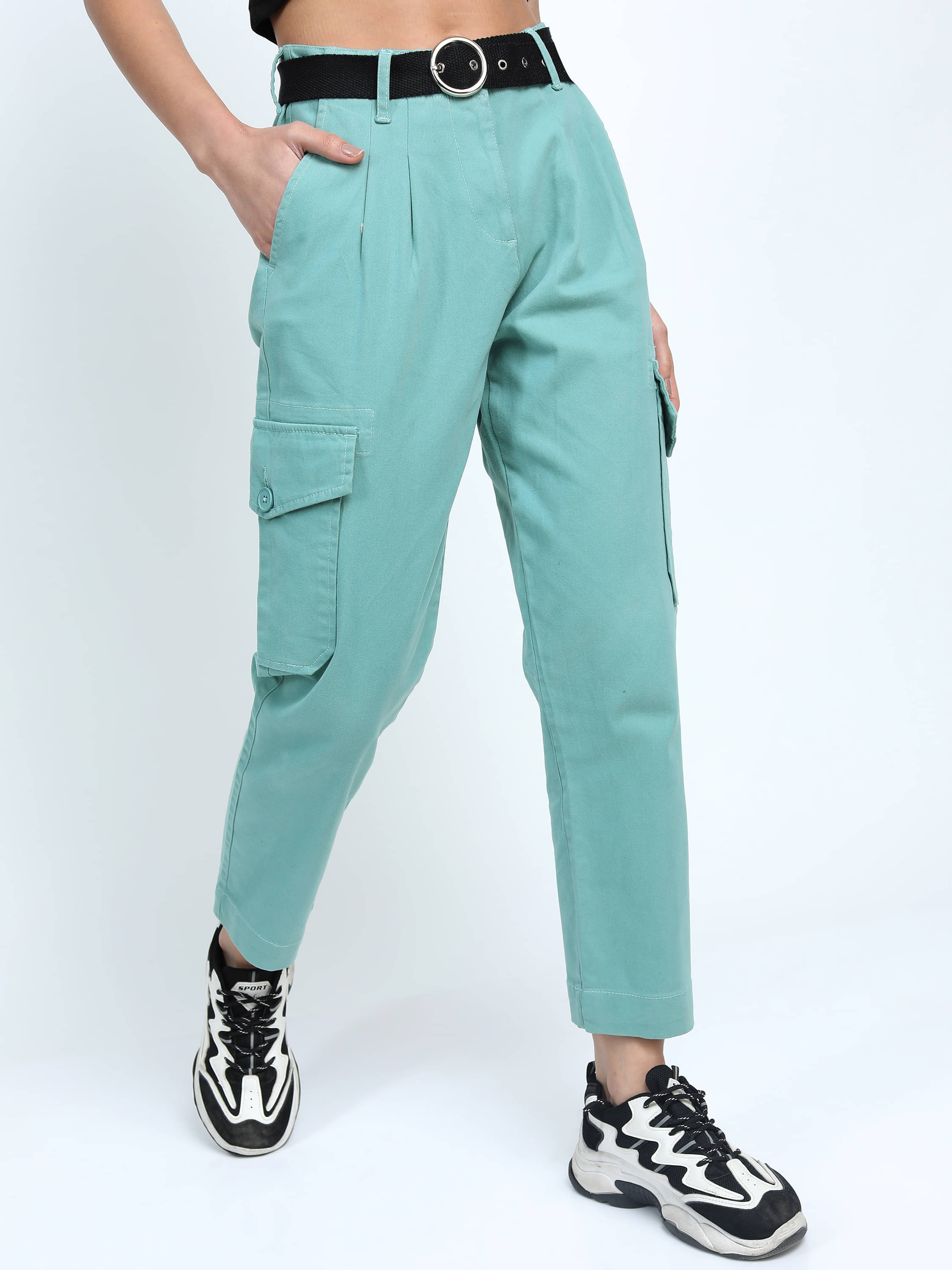     			Tokyo Talkies Women Cotton Blend Cargos Trousers ( Blue )