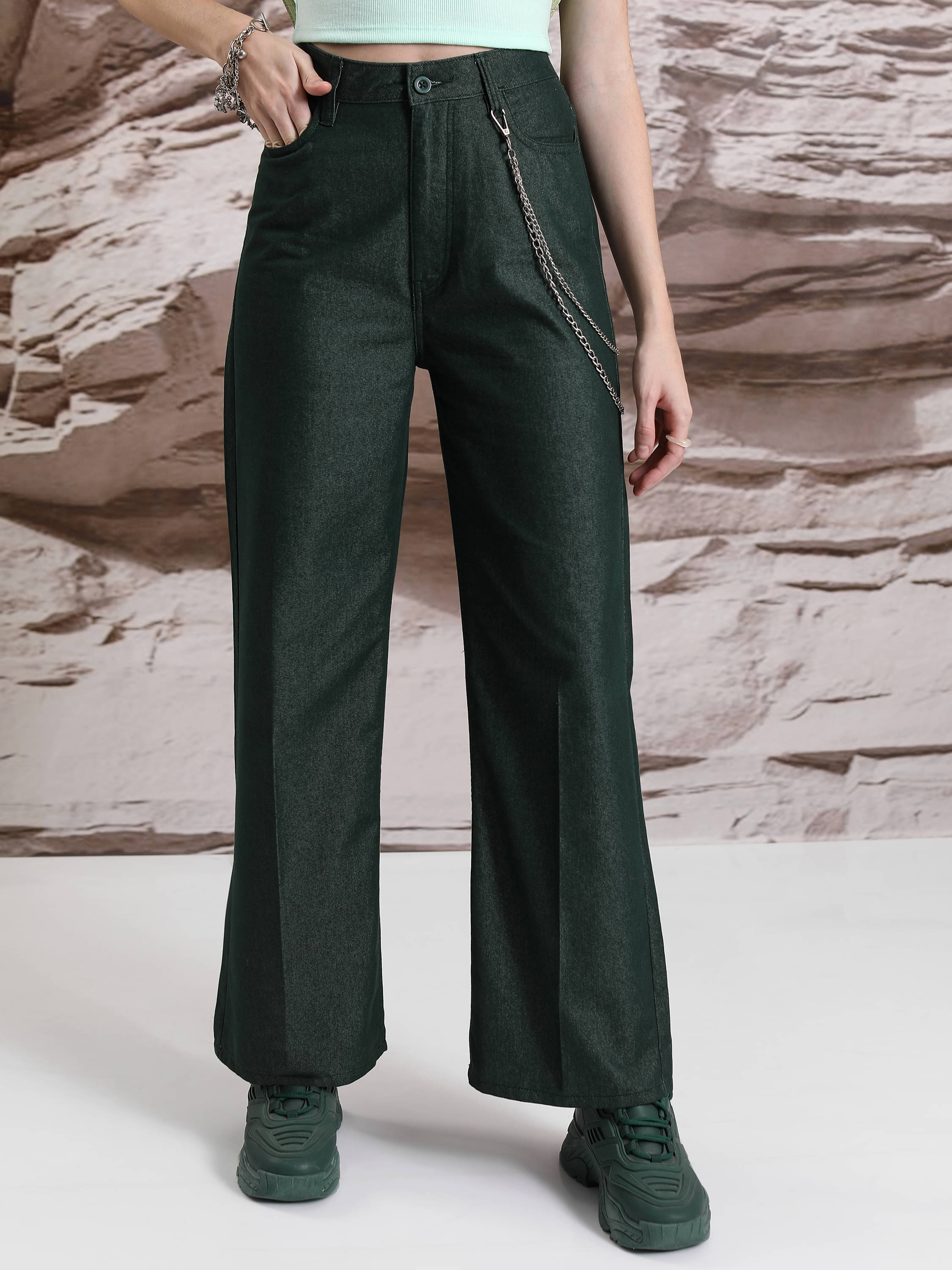     			Tokyo Talkies Women Cotton Blend Casual Trousers ( Teal )