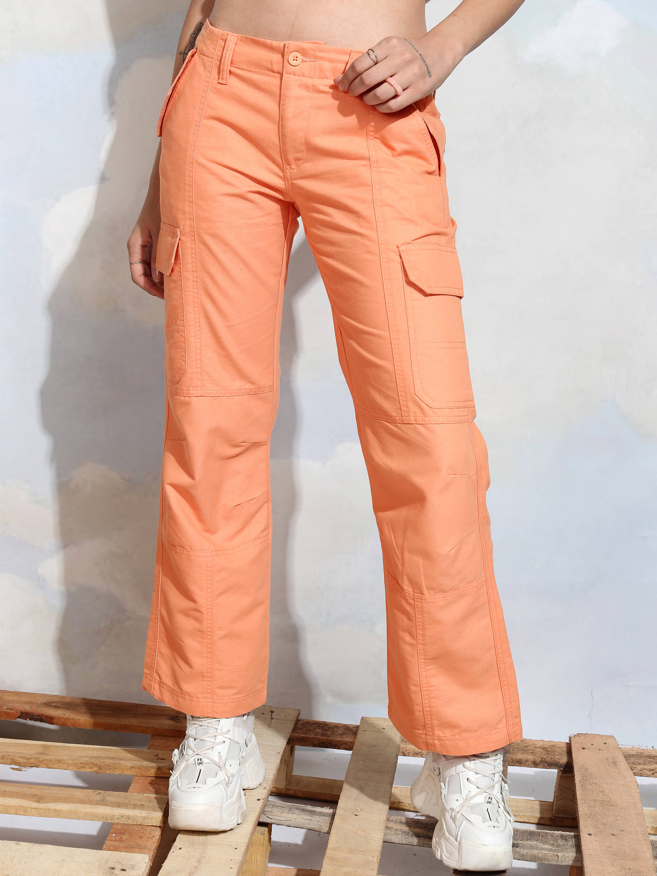     			Tokyo Talkies Women Cotton Blend Cargos Trousers ( Orange )