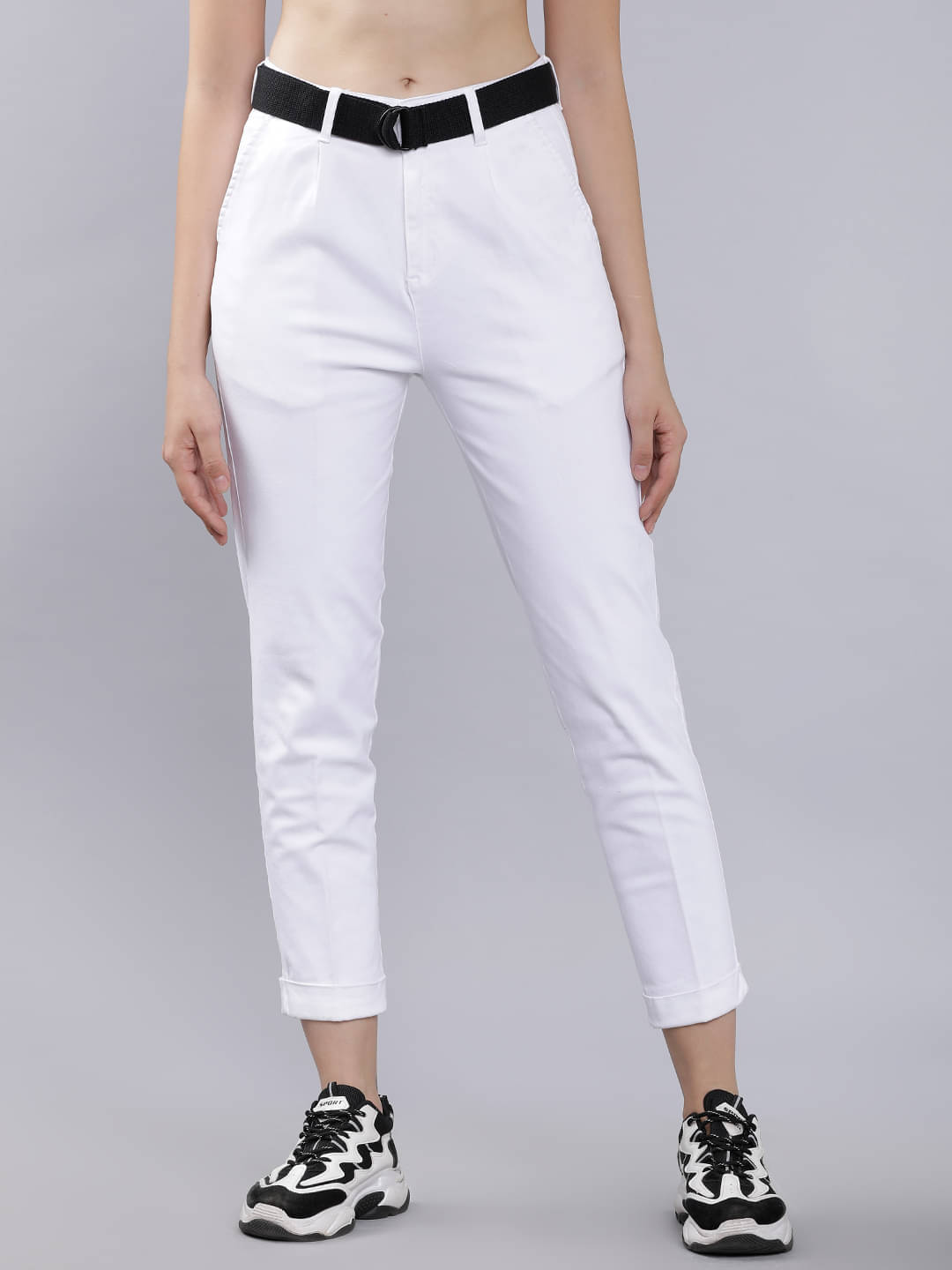     			Tokyo Talkies Women Cotton Blend Casual Trousers ( White )