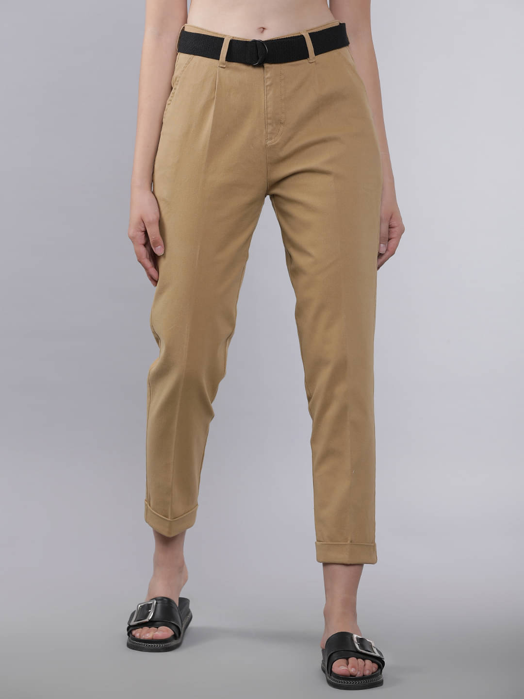     			Tokyo Talkies Women Cotton Blend Casual Trousers ( Beige )
