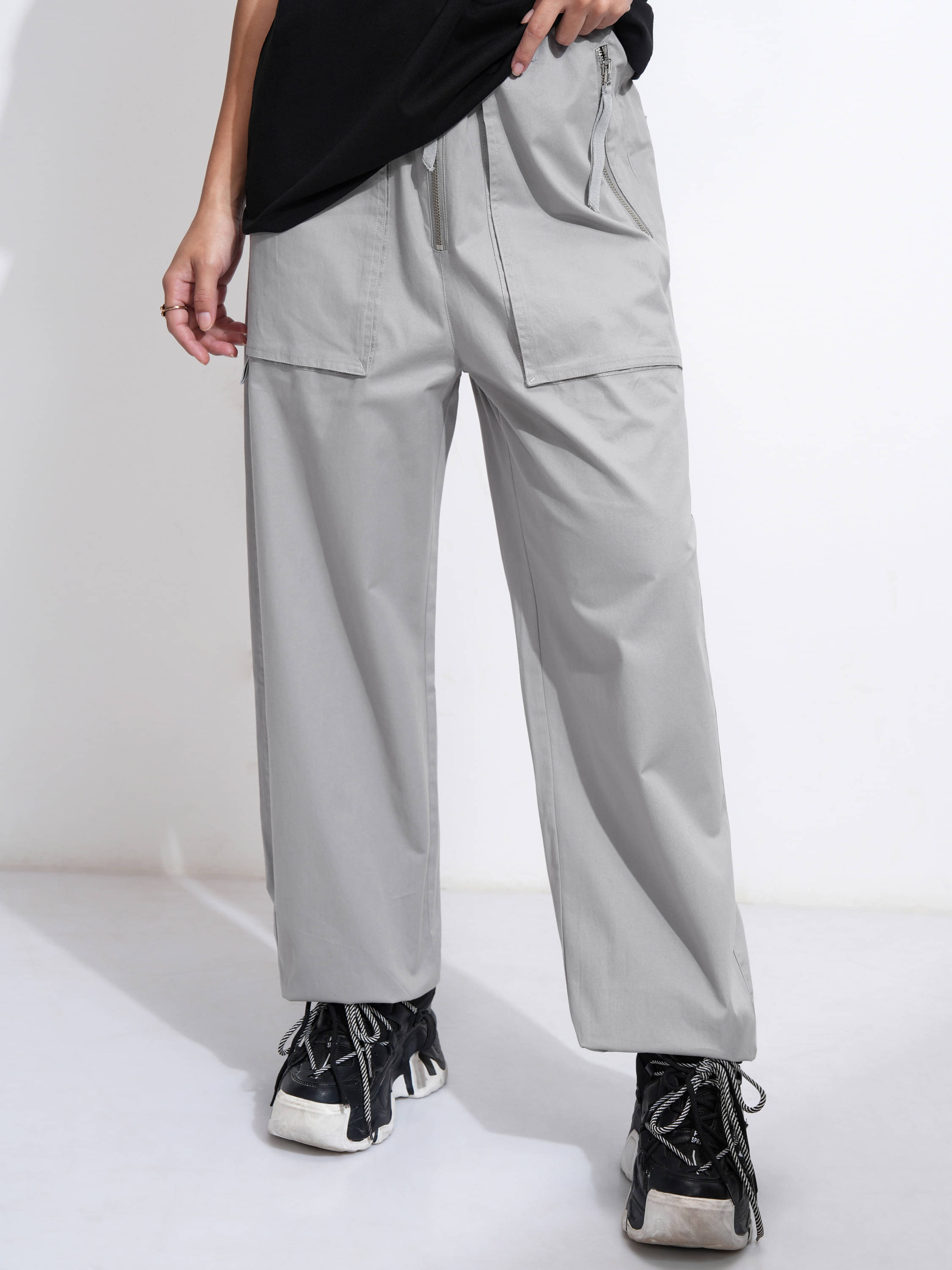     			Tokyo Talkies Women Cotton Casual Trousers ( Grey )