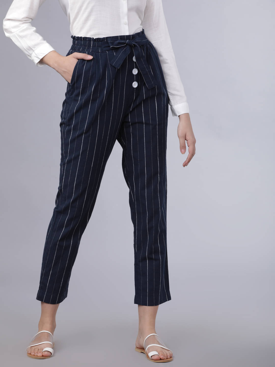     			Tokyo Talkies Women Cotton Casual Trousers ( Blue )