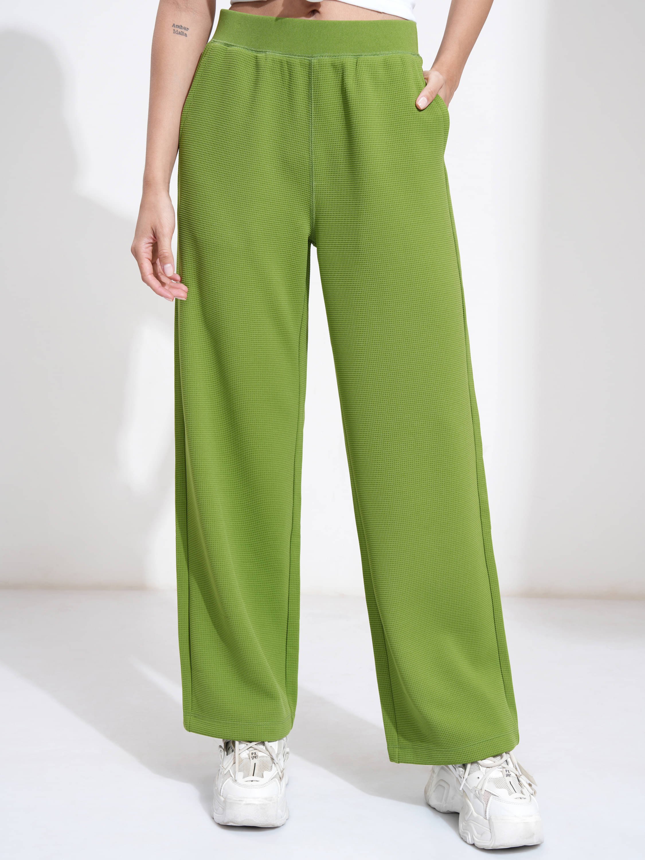     			Tokyo Talkies Women Polyester Casual Trousers ( Green )