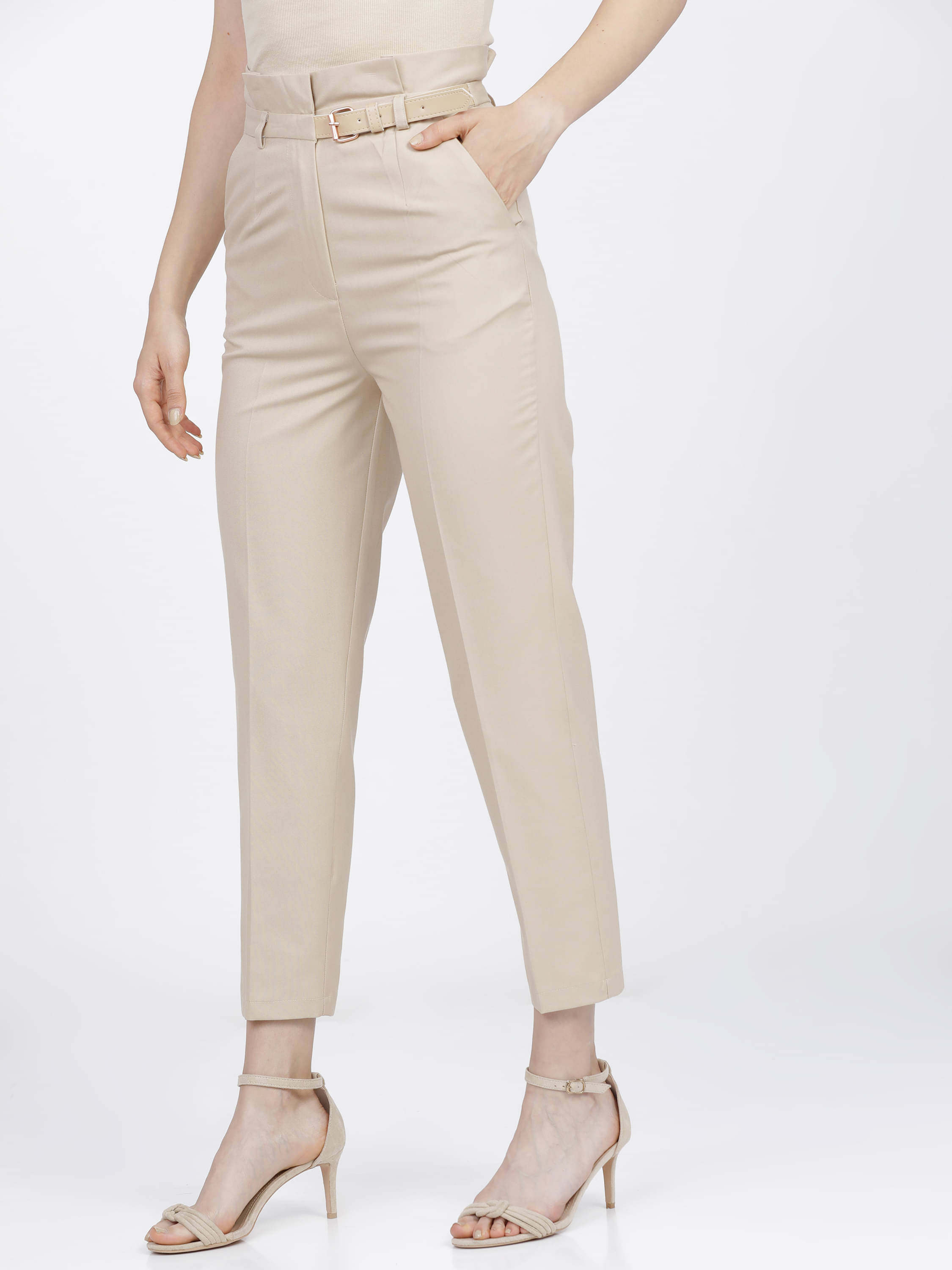 Tokyo Talkies Women Polyester Casual Trousers ( Beige ) Tokyo Talkies Women Polyester Casual Trousers ( Beige )
