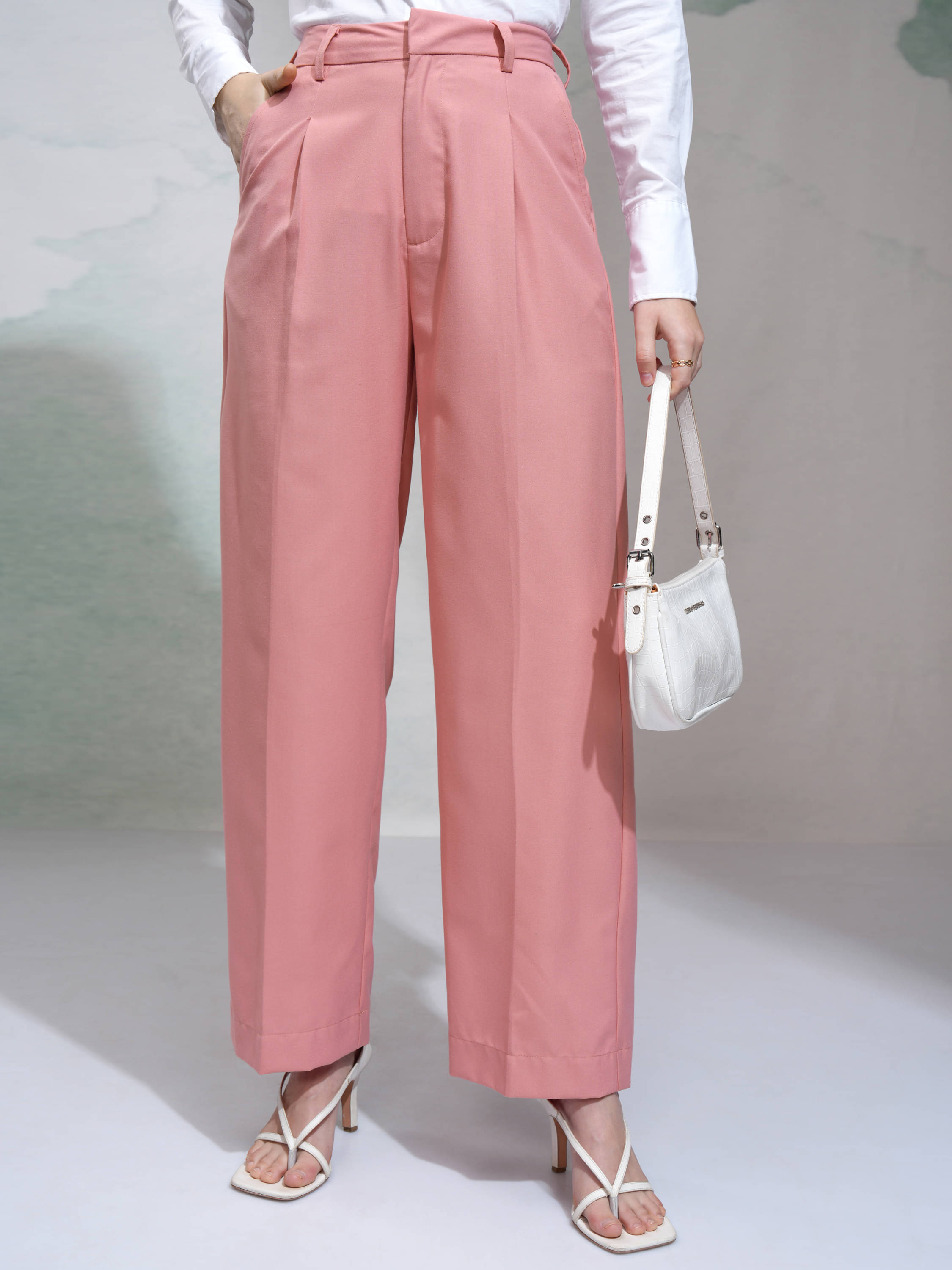     			Tokyo Talkies Women Polyester Casual Trousers ( Pink )
