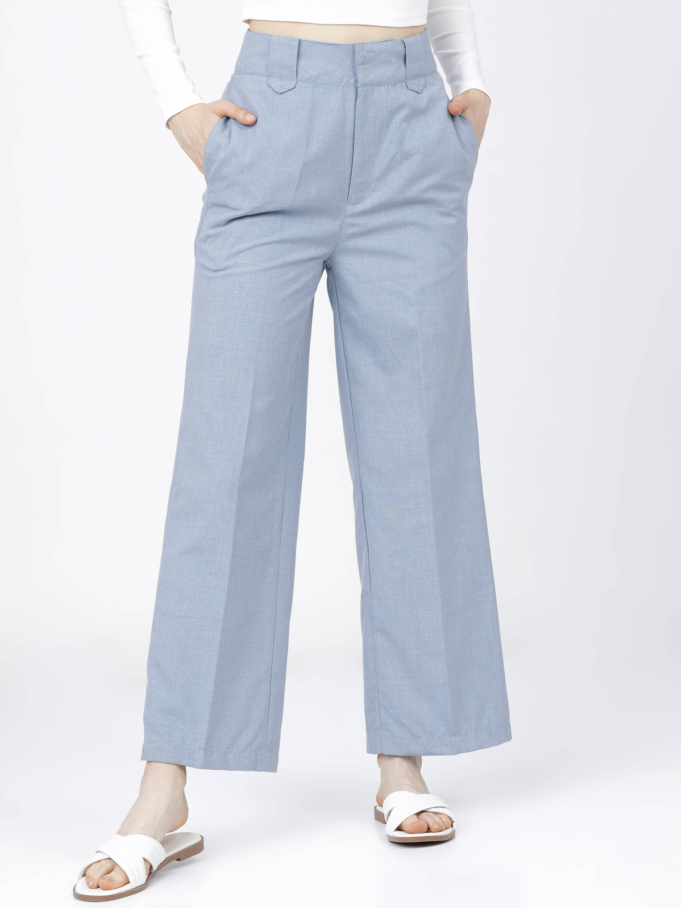     			Tokyo Talkies Women Polyester Casual Trousers ( Blue )