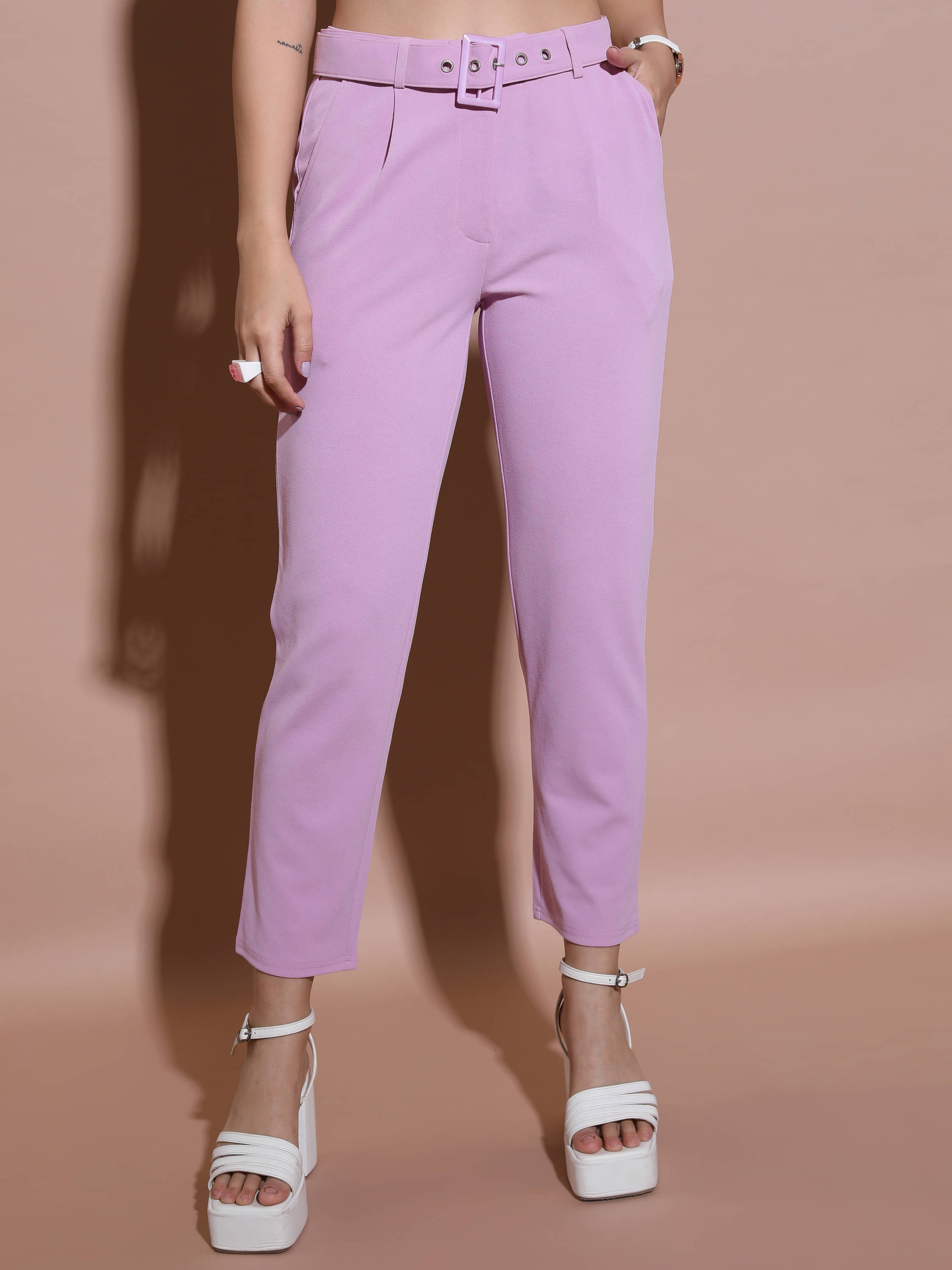     			Tokyo Talkies Women Polyester Casual Trousers ( Pink )
