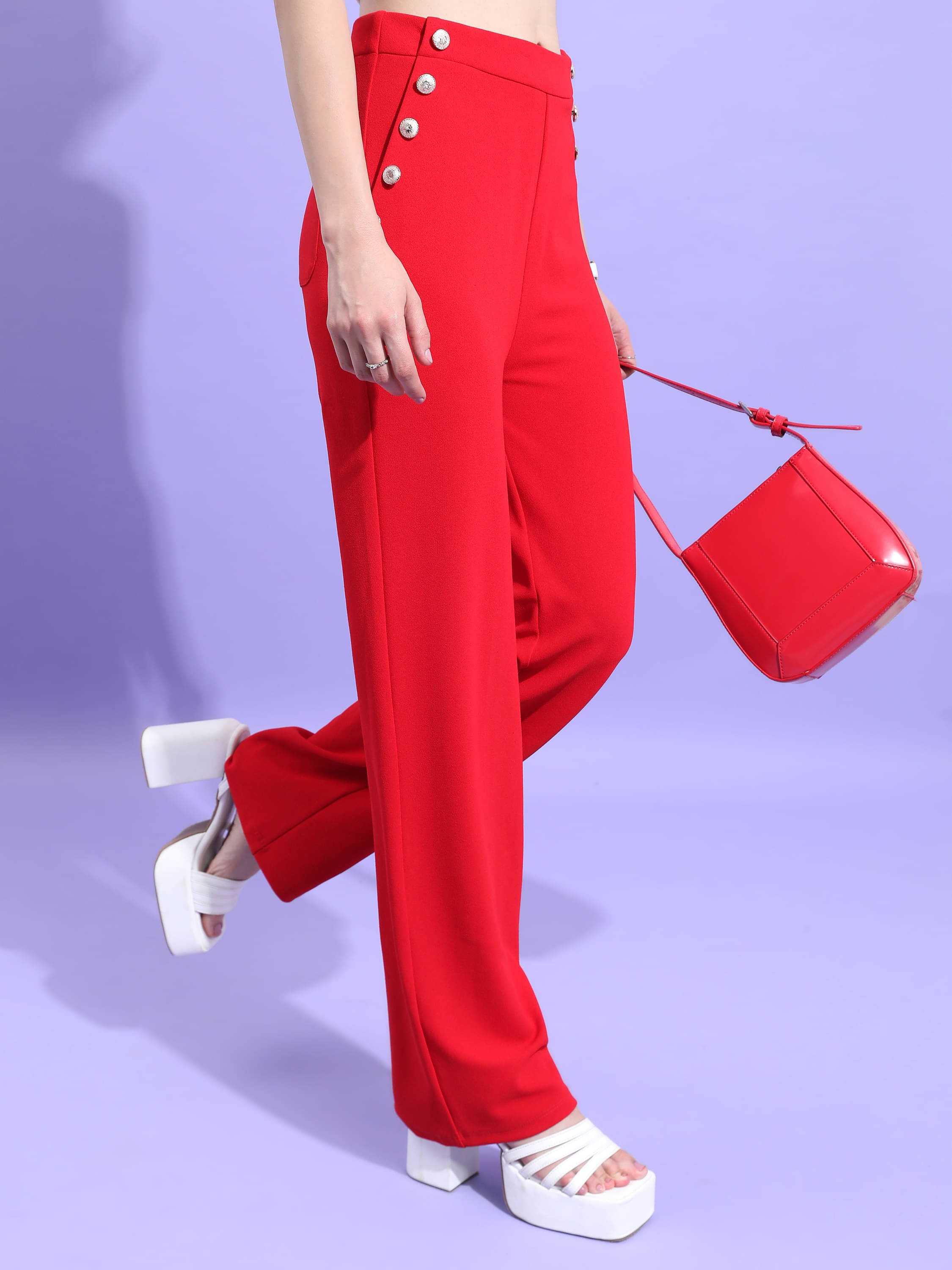     			Tokyo Talkies Women Polyester Casual Trousers ( Red )