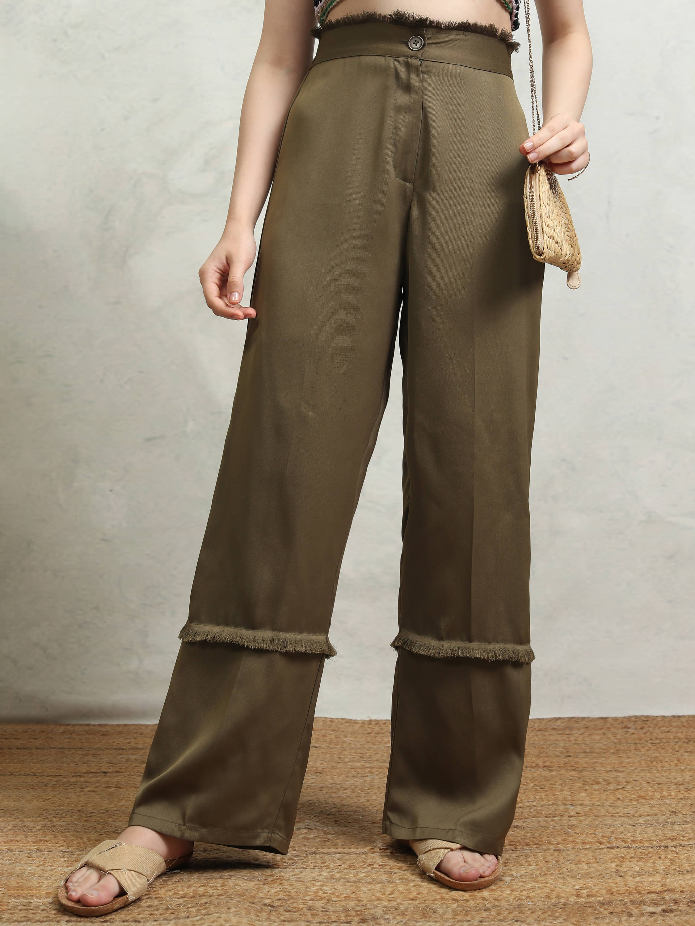     			Tokyo Talkies Women Polyester Casual Trousers ( Olive )